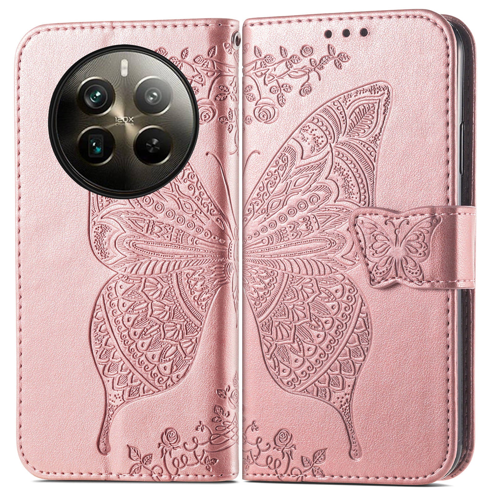 For Realme 12 Pro 5G / 12 Pro+ 5G Wallet Case Butterfly Pattern Leather Stand Phone Cover