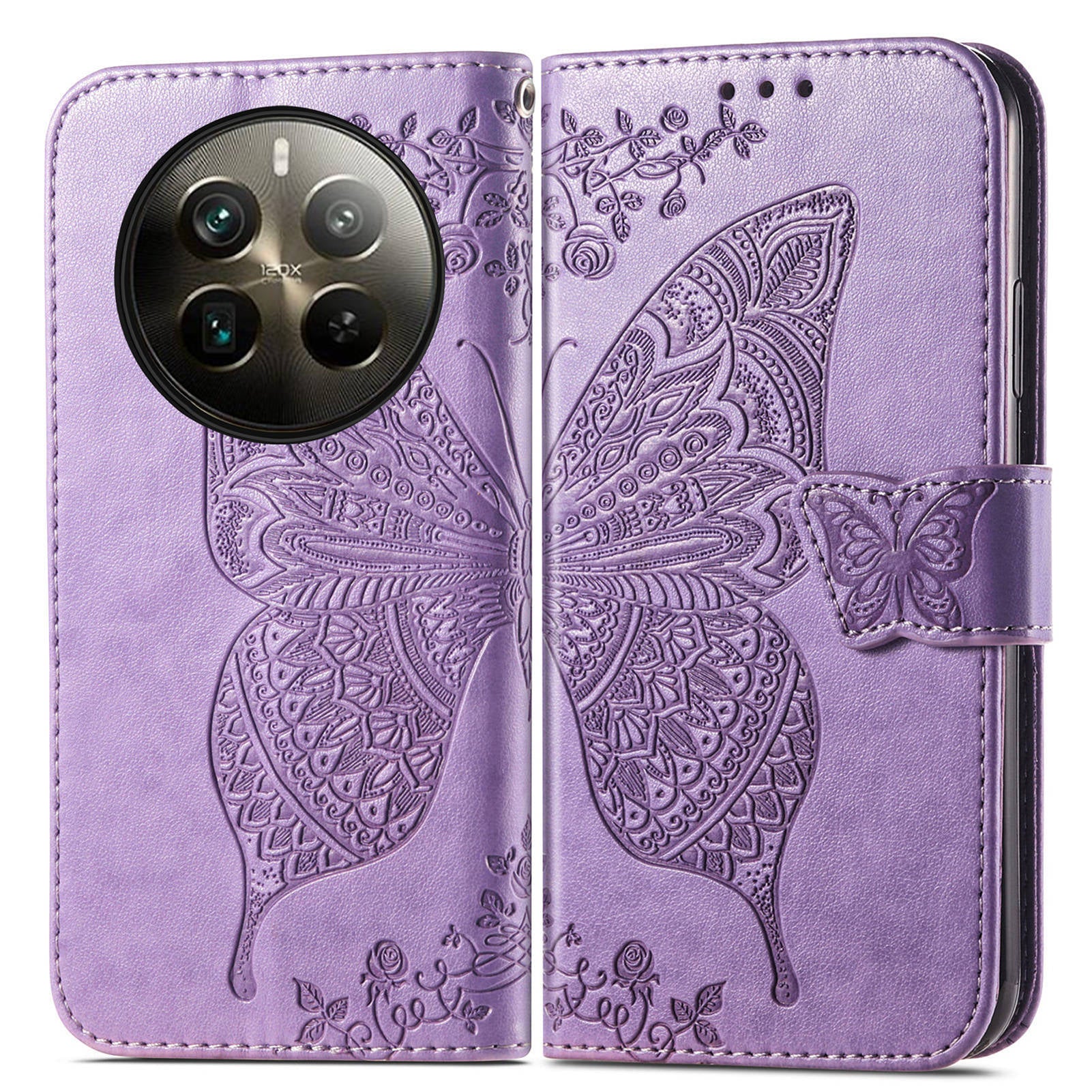 For Realme 12 Pro 5G / 12 Pro+ 5G Wallet Case Butterfly Pattern Leather Stand Phone Cover