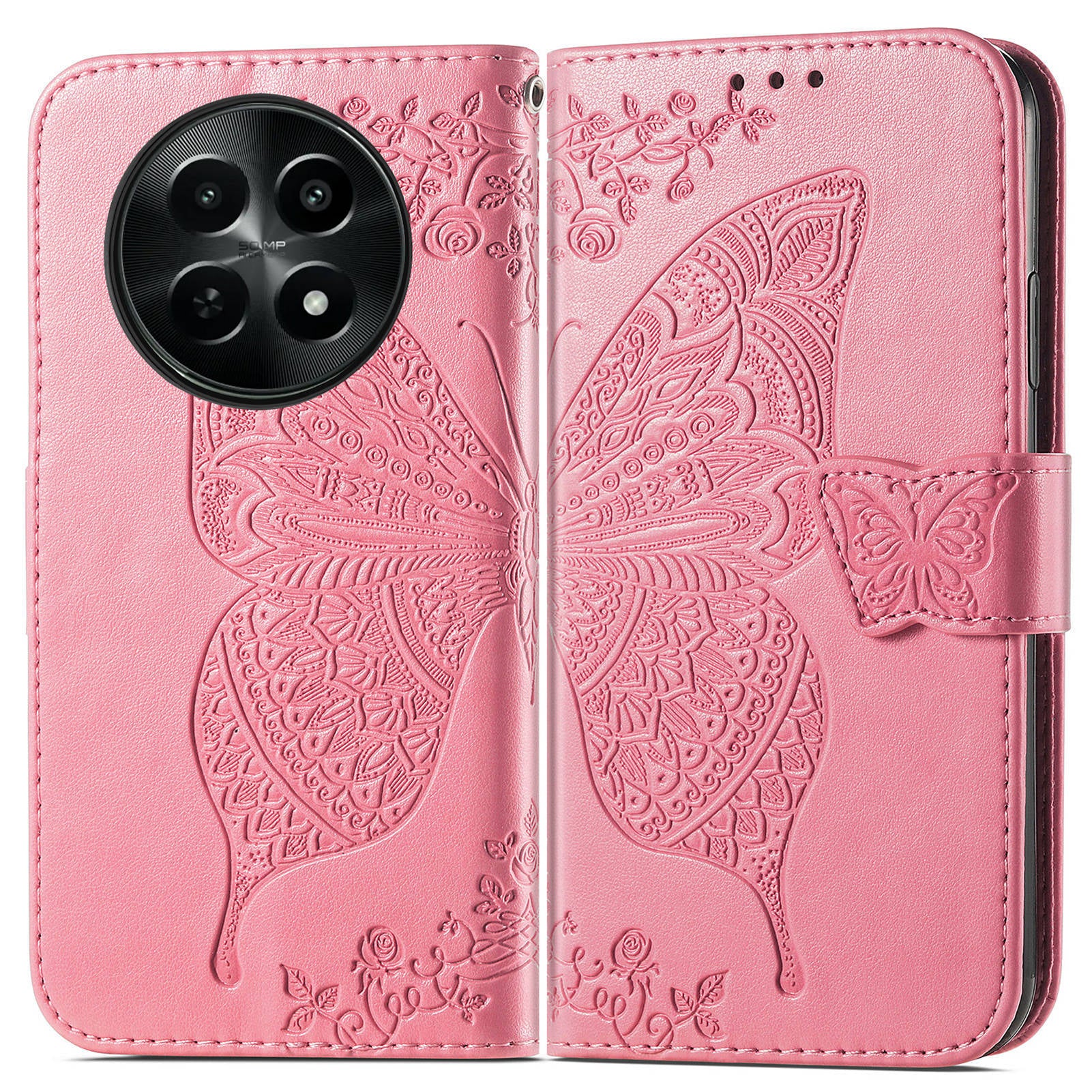 For Realme 12 Case Butterfly Imprinted PU Leather Magnetic Flip Stand Phone Cover