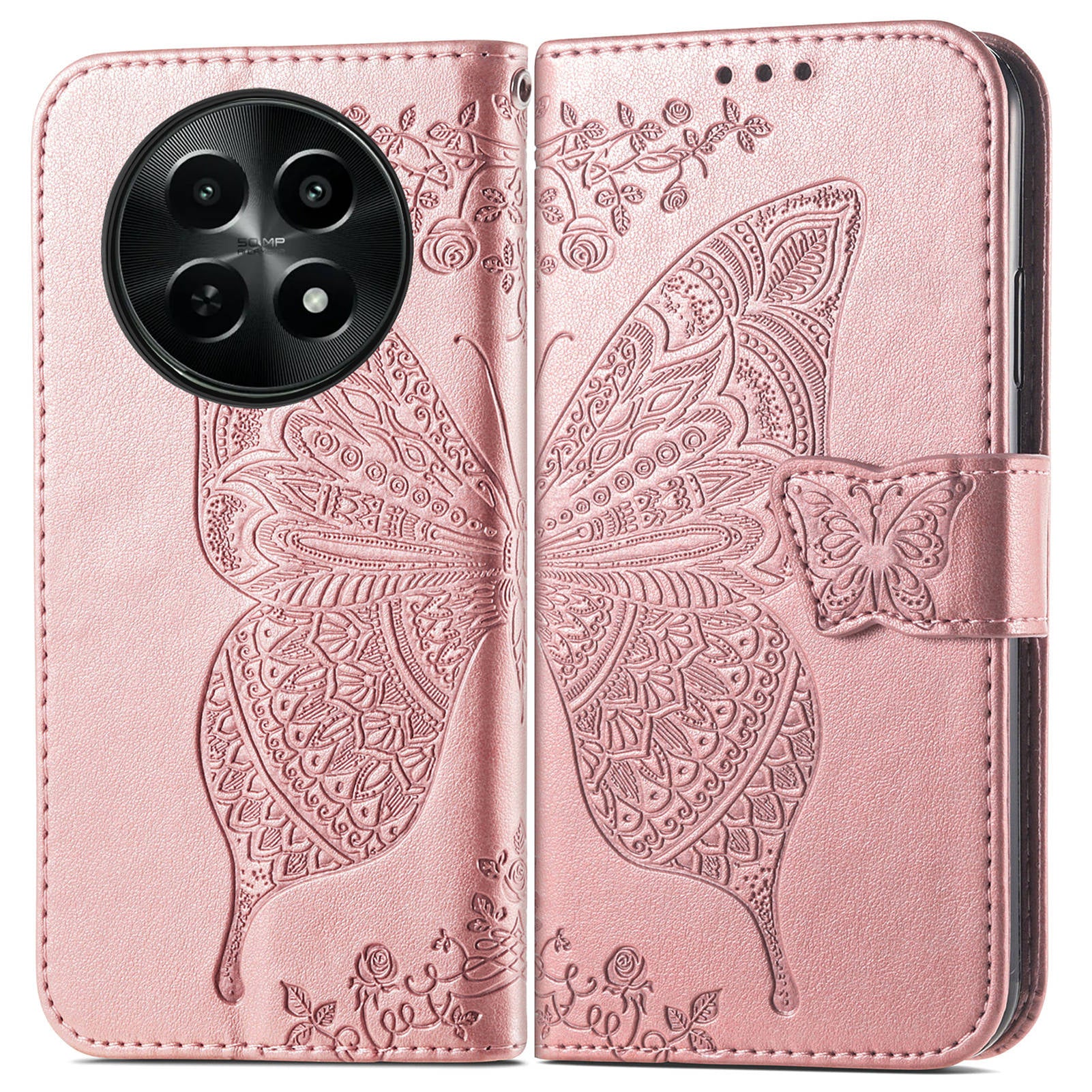 For Realme 12 Case Butterfly Imprinted PU Leather Magnetic Flip Stand Phone Cover