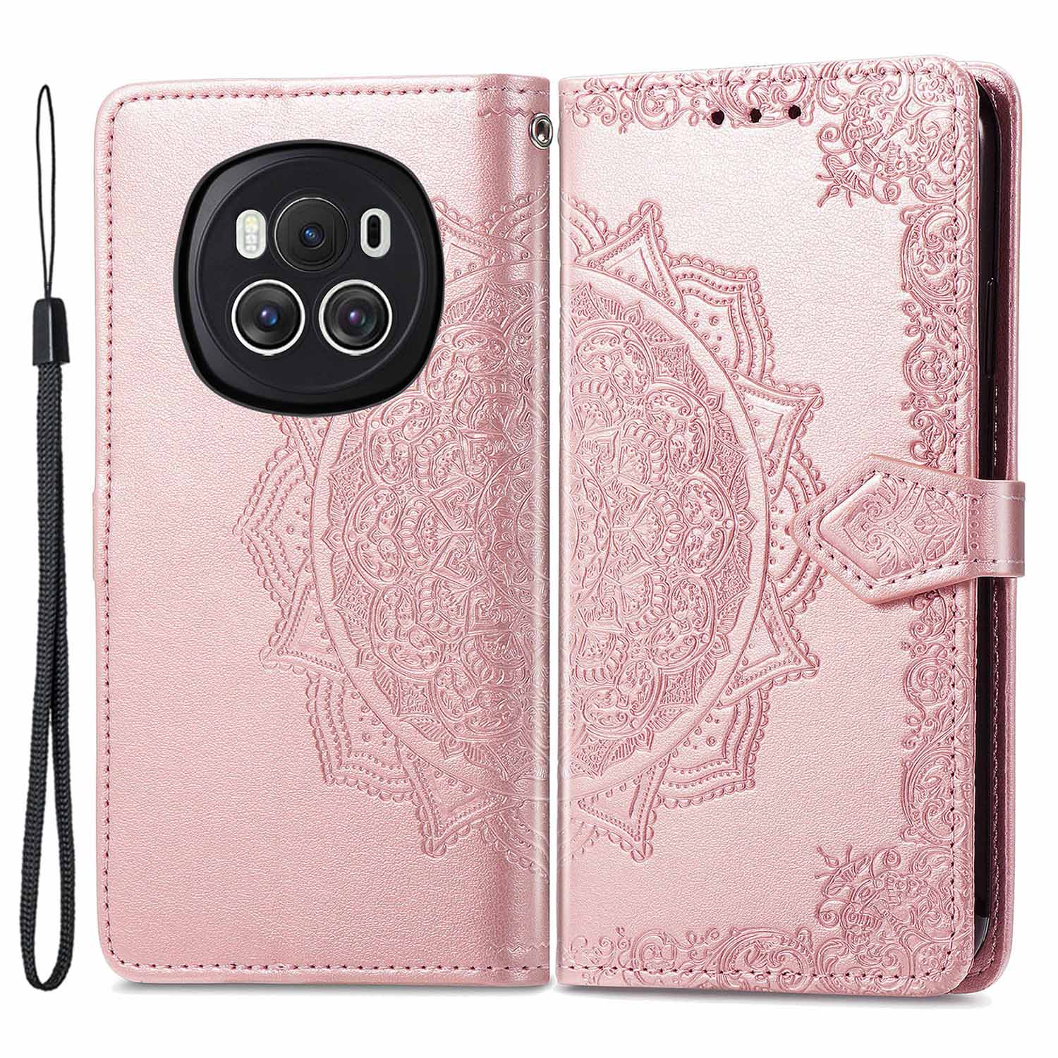 For Honor Magic6 5G Case PU Leather Wallet Phone Cover Emboss Mandala Flower