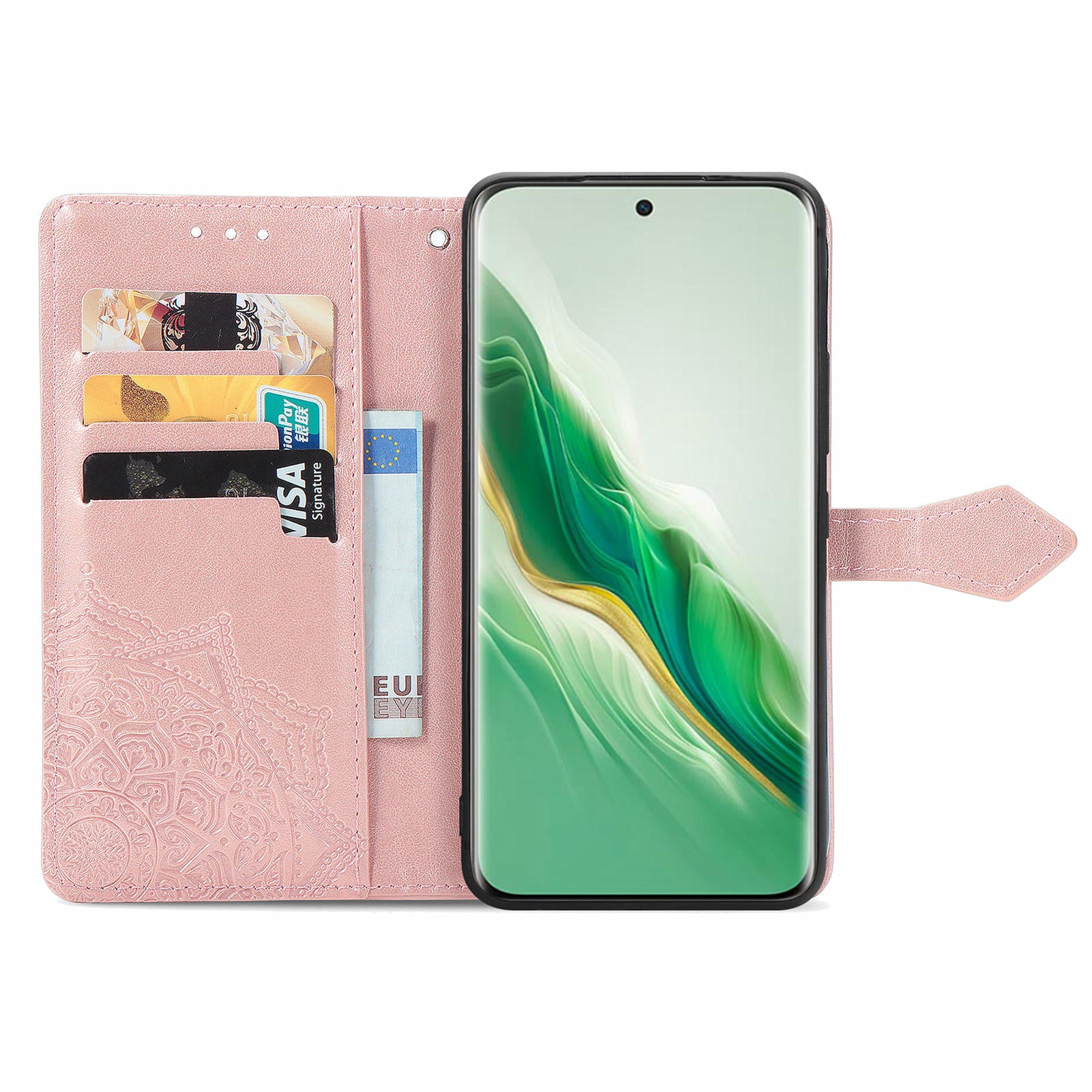 For Honor Magic6 5G Case PU Leather Wallet Phone Cover Emboss Mandala Flower