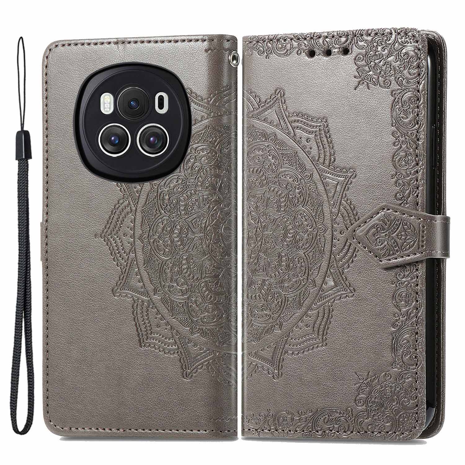 For Honor Magic6 5G Case PU Leather Wallet Phone Cover Emboss Mandala Flower
