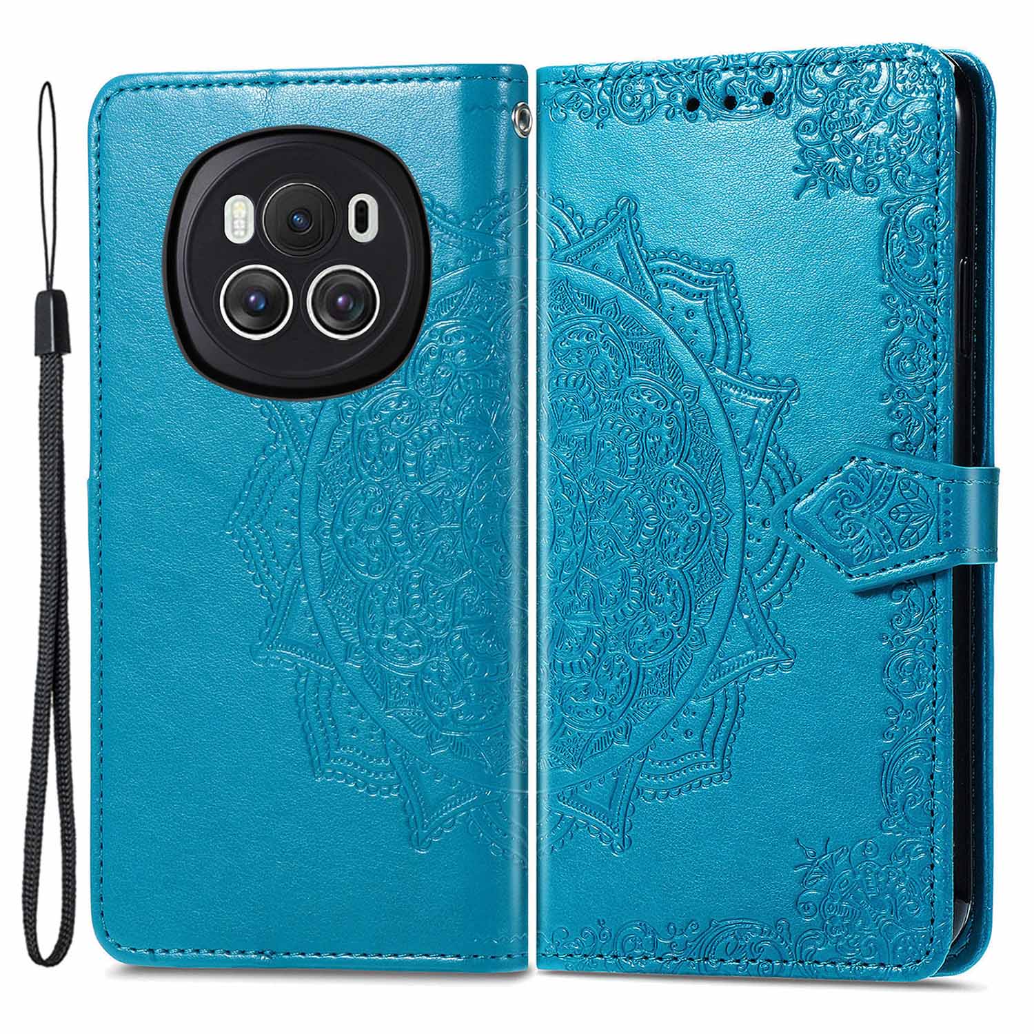 For Honor Magic6 5G Case PU Leather Wallet Phone Cover Emboss Mandala Flower