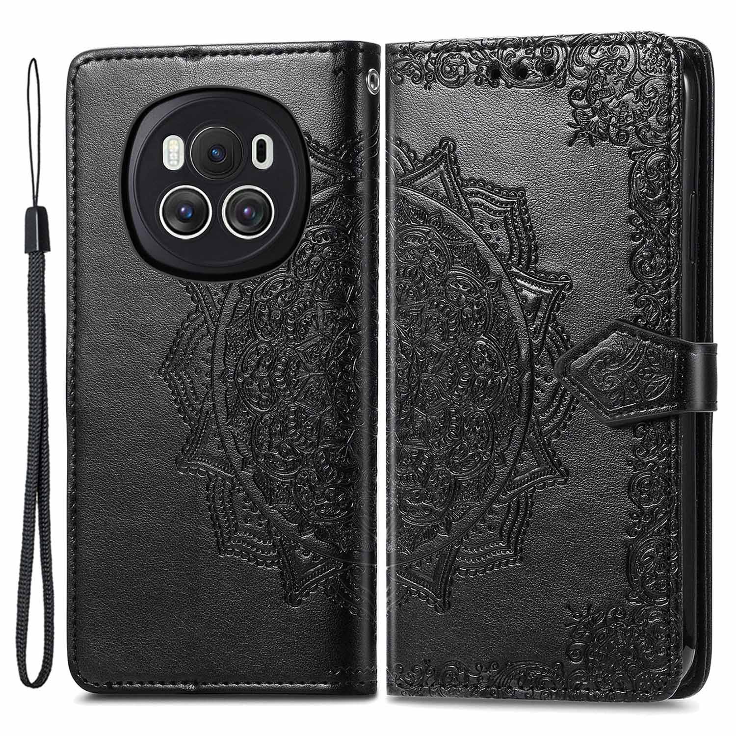 For Honor Magic6 5G Case PU Leather Wallet Phone Cover Emboss Mandala Flower