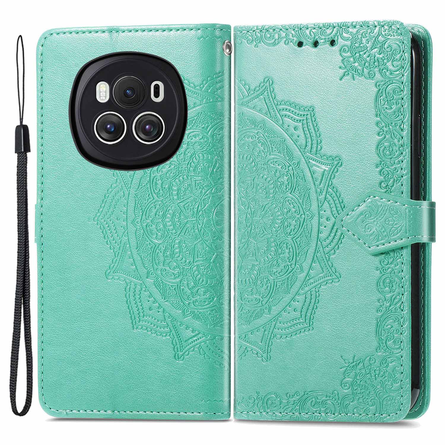 For Honor Magic6 5G Case PU Leather Wallet Phone Cover Emboss Mandala Flower