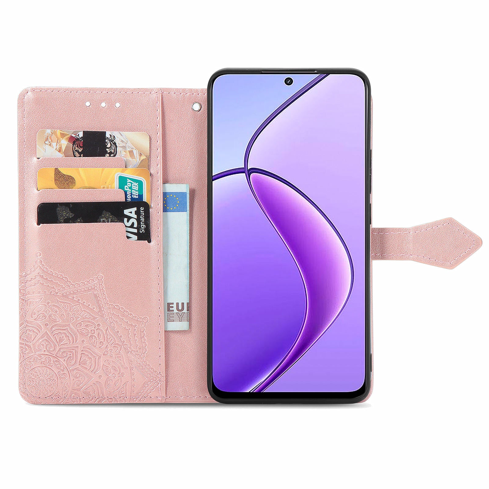 For Realme 12 Case PU Leather Wallet Phone Cover Emboss Mandala Flower