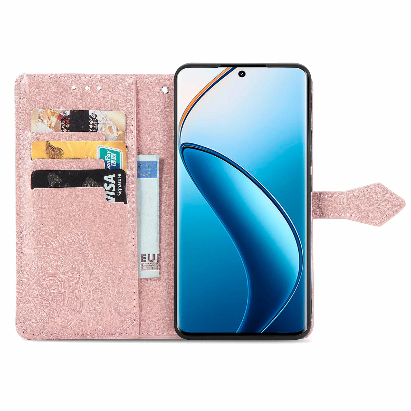 For Realme 12+ 5G PU Leather Case Card Slots Embossed Phone Wallet Cover