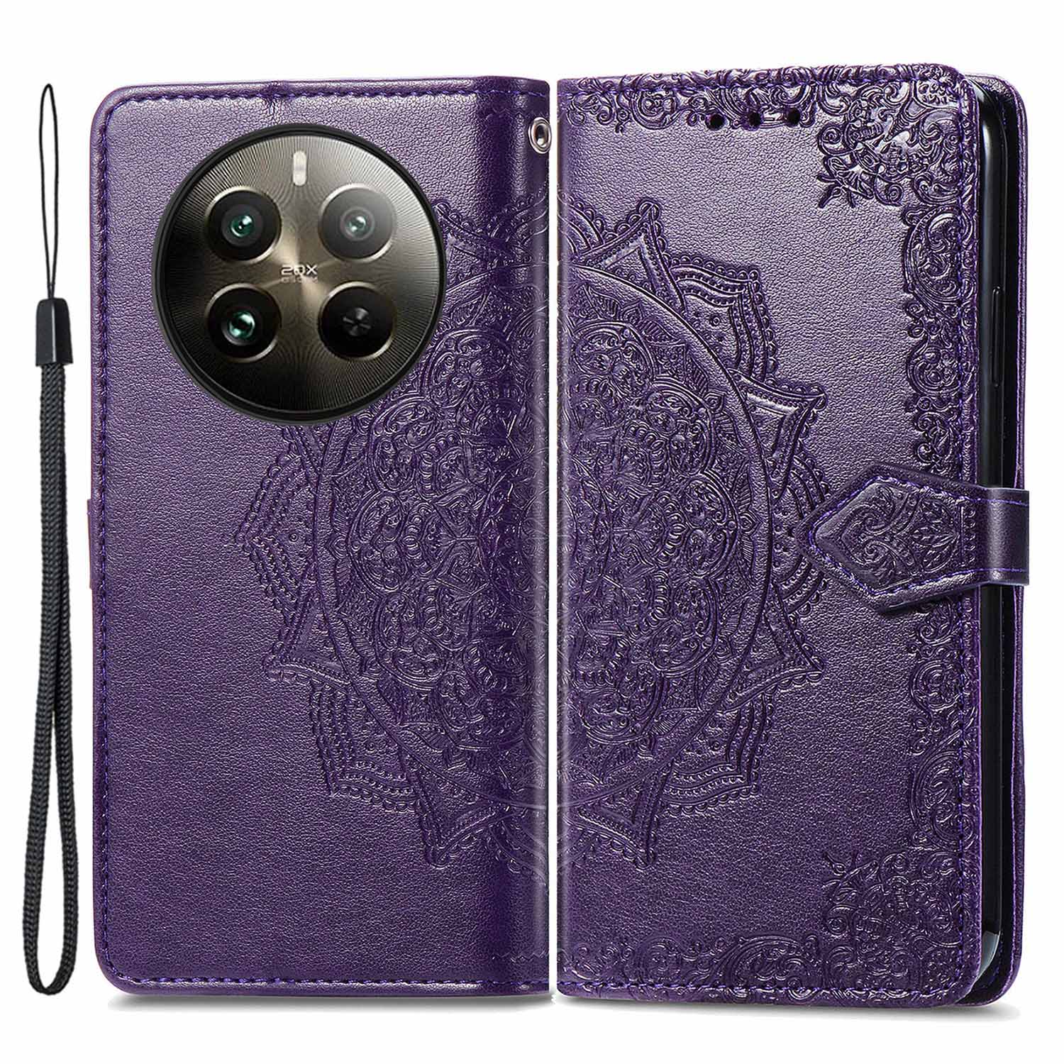 For Realme 12+ 5G PU Leather Case Card Slots Embossed Phone Wallet Cover