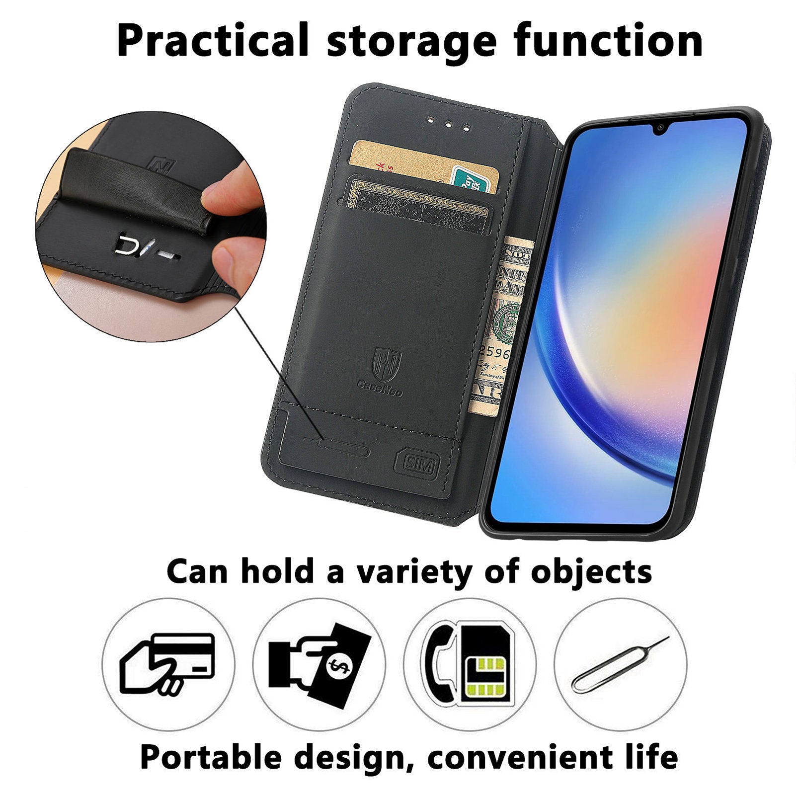 CASENEO 001 Series for Samsung Galaxy A35 5G Case RFID Blocking Wallet Leather Cover