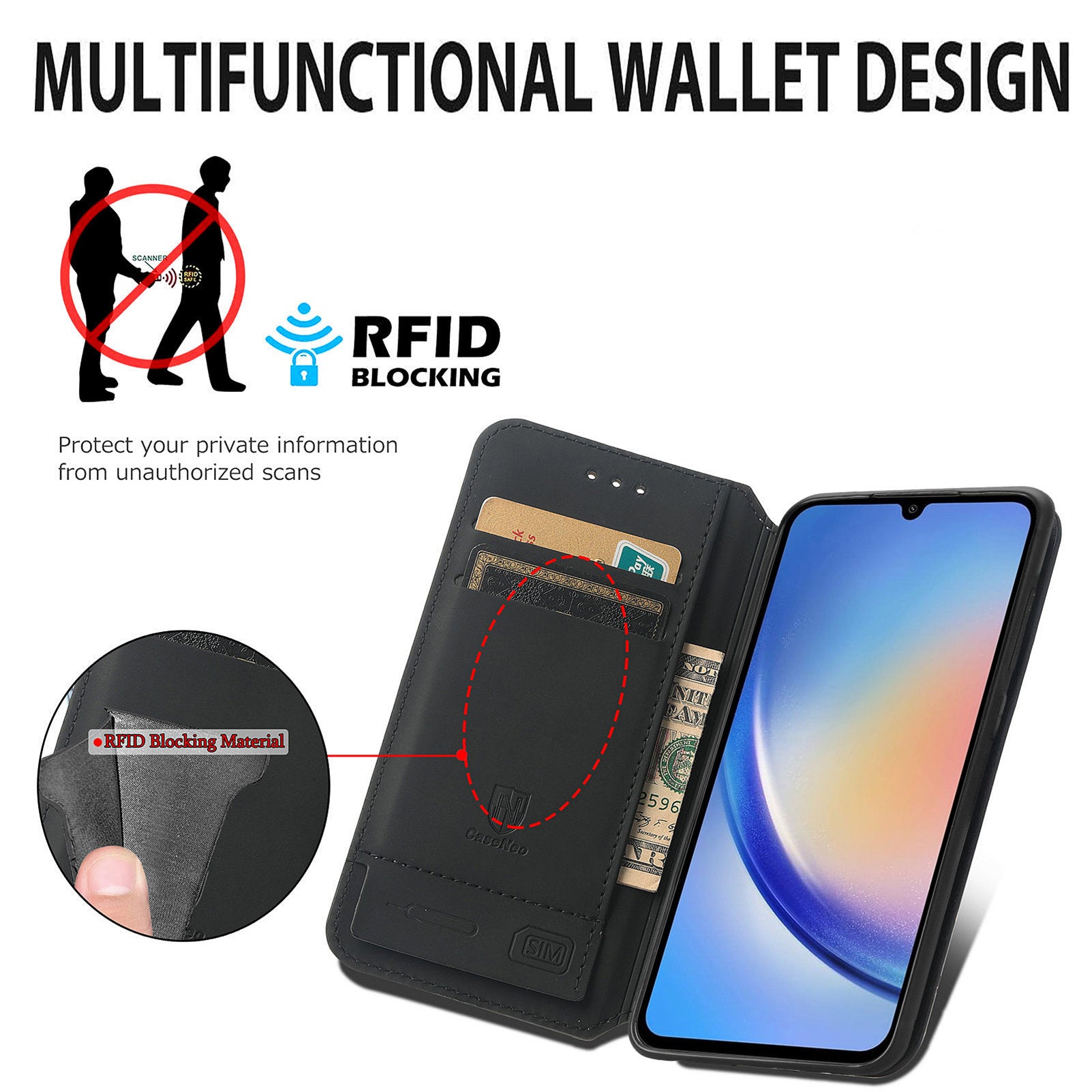 CASENEO 001 Series for Samsung Galaxy A35 5G Case RFID Blocking Wallet Leather Cover