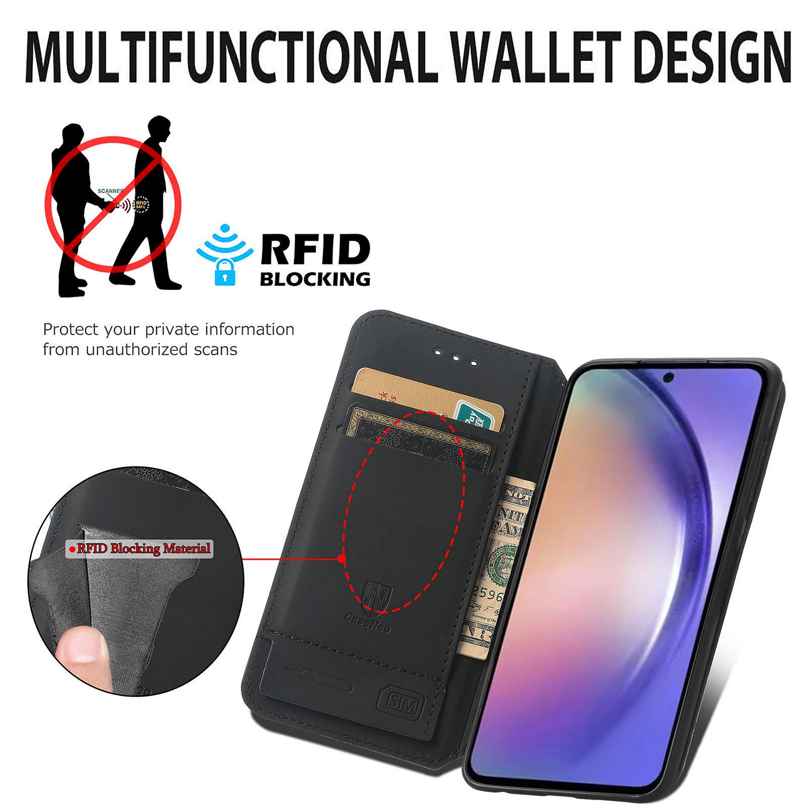 CASENEO 001 Series for Samsung Galaxy A55 5G Case RFID Blocking Protection Pattern Printing Phone Shell