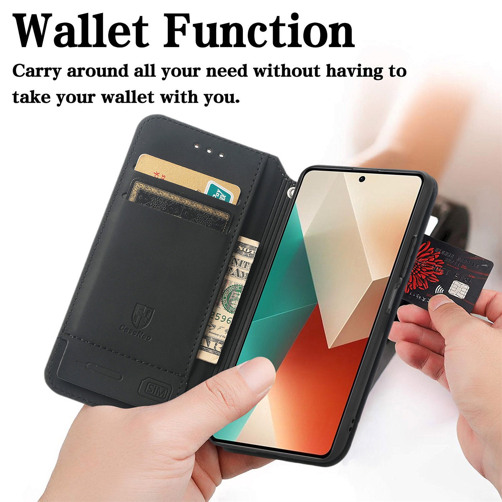 CASENEO 001 Series for Xiaomi Redmi Note 13 4G Case Wallet RFID Blocking Pattern Leather Phone Cover