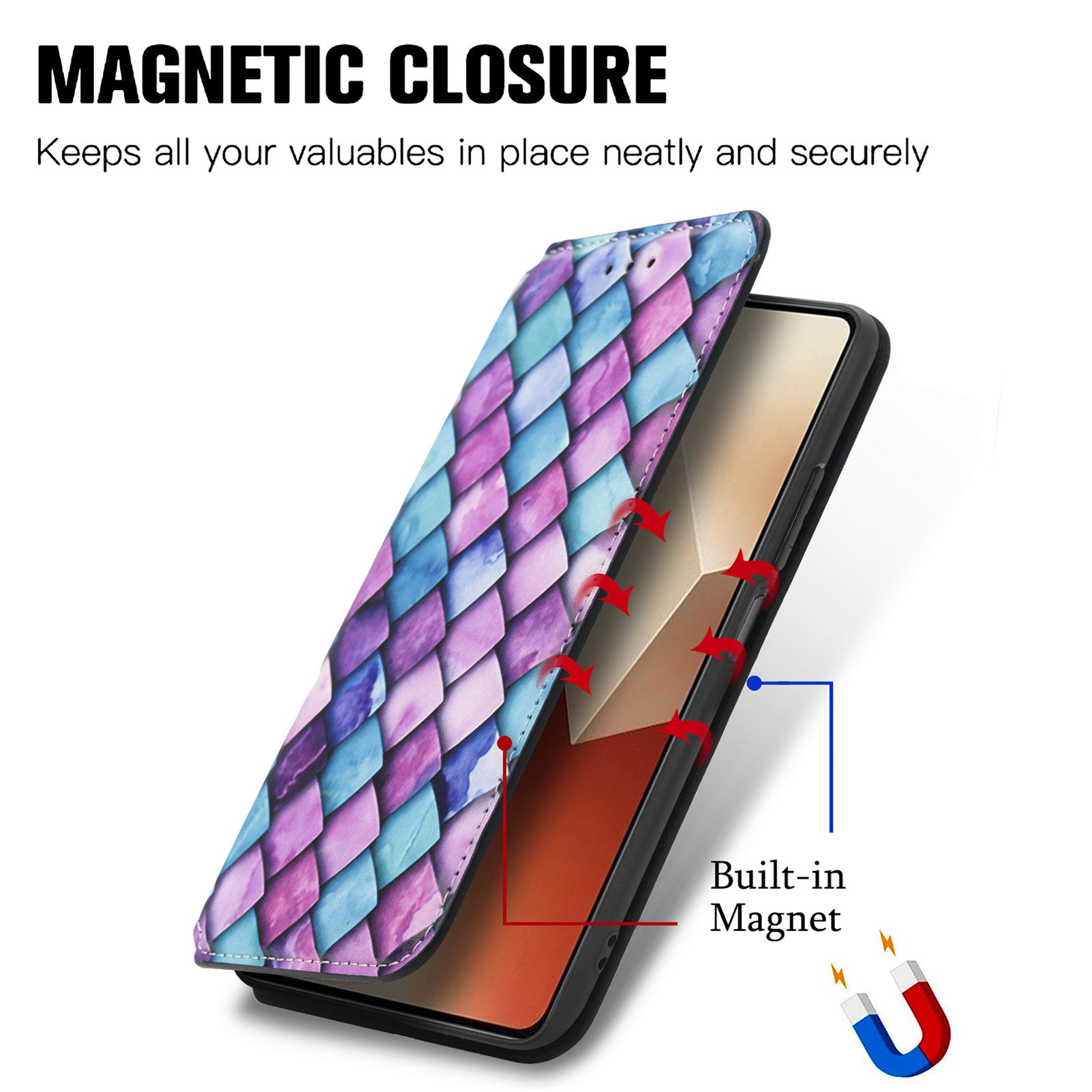 CASENEO 001 Series for Xiaomi Redmi Note 13 4G Case Wallet RFID Blocking Pattern Leather Phone Cover