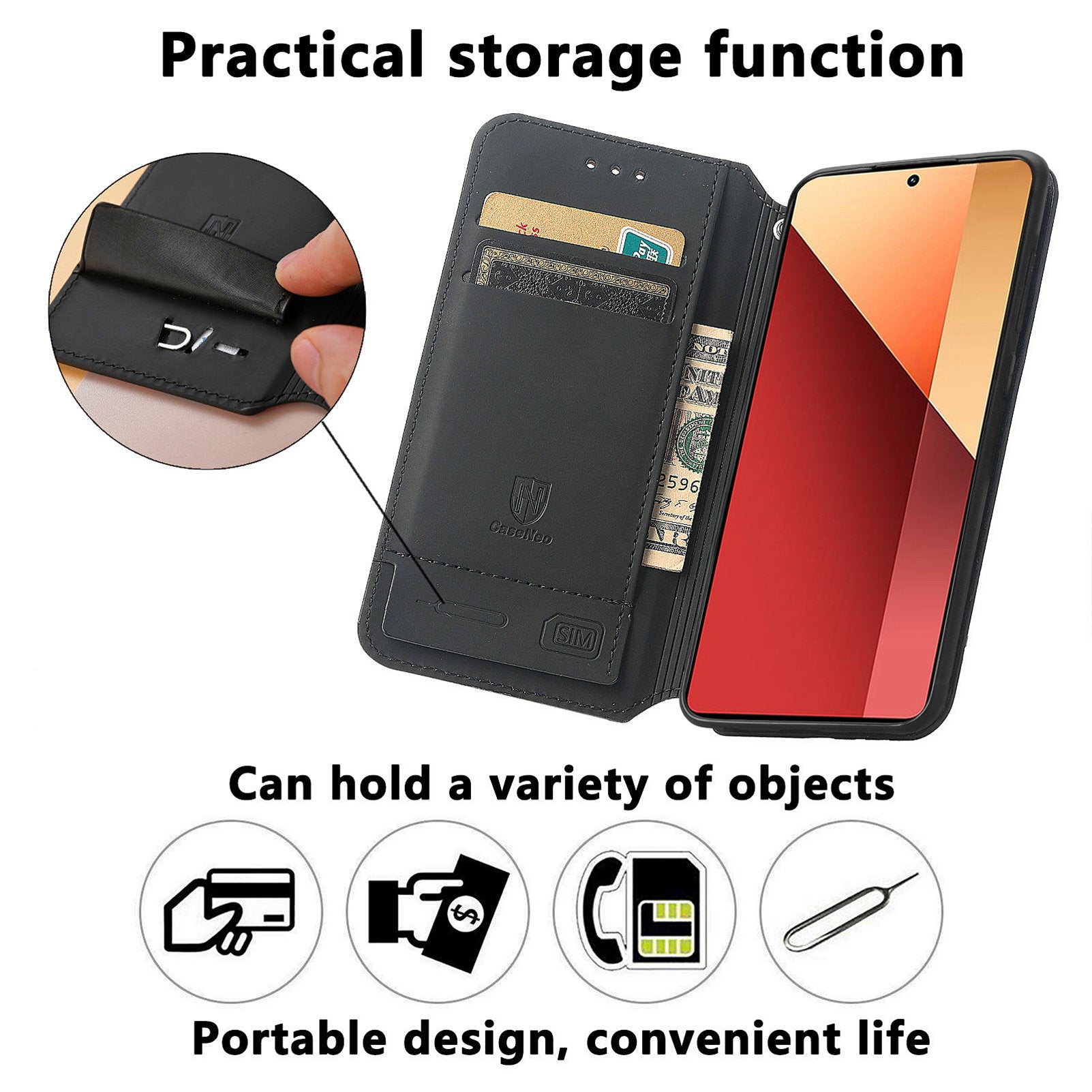 CASENEO 001 Series for Xiaomi Redmi Note 13 Pro 4G / Poco M6 Pro 4G Wallet Case Pattern Leather Cover