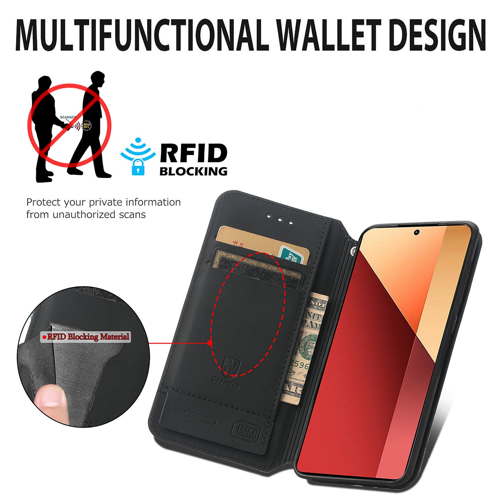 CASENEO 001 Series for Xiaomi Redmi Note 13 Pro 4G / Poco M6 Pro 4G Wallet Case Pattern Leather Cover