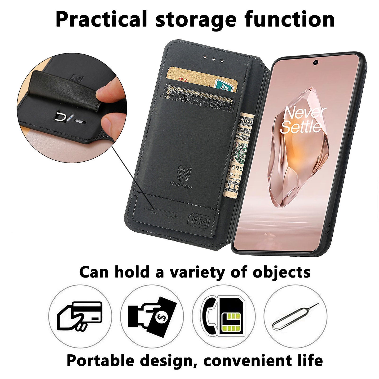 CASENEO 001 Series for OnePlus Ace 3 5G / 12R 5G Case RFID Blocking Pattern Leather Wallet Phone Cover