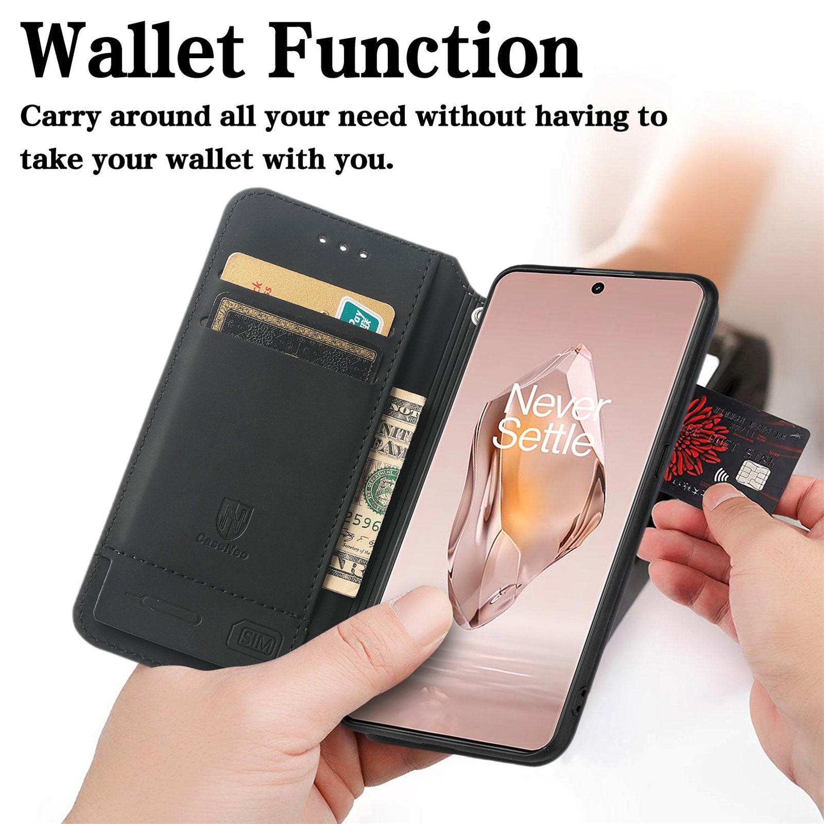 CASENEO 001 Series for OnePlus Ace 3 5G / 12R 5G Case RFID Blocking Pattern Leather Wallet Phone Cover
