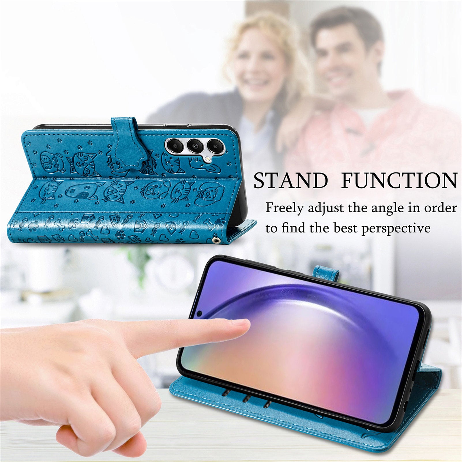 For Samsung Galaxy A55 5G Magnetic Phone Case Leather Drop-proof Cover with Wrist Strap