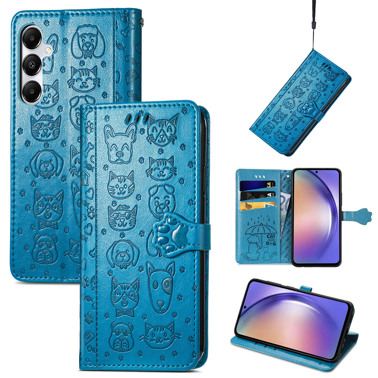For Samsung Galaxy A55 5G Magnetic Phone Case Leather Drop-proof Cover with Wrist Strap