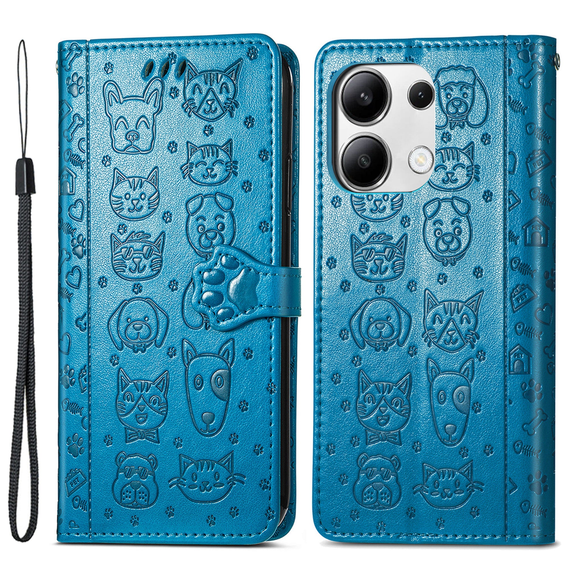For Xiaomi Redmi Note 13 4G Case Cat and Dog Pattern PU Leather Flip Protective Phone Cover