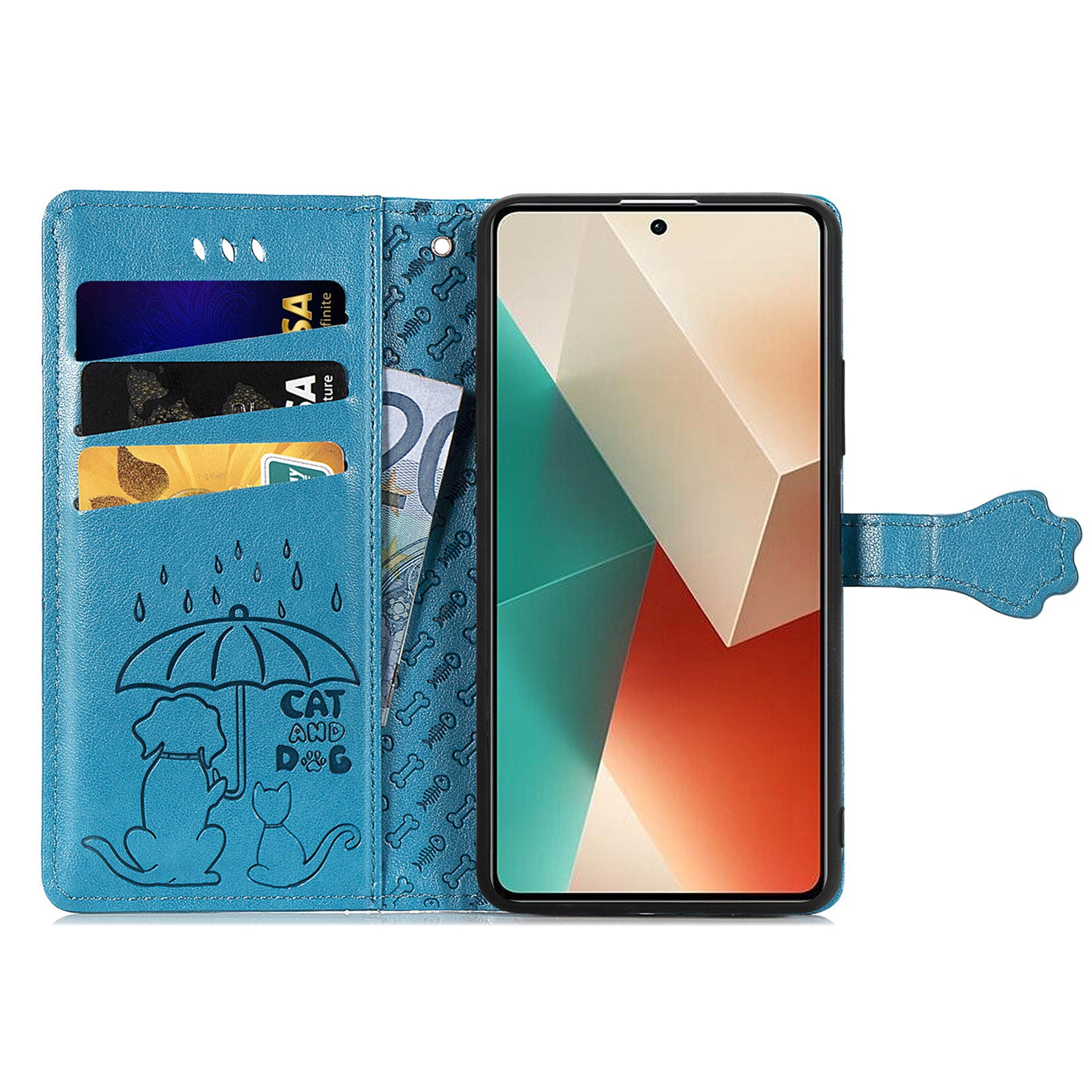 For Xiaomi Redmi Note 13 4G Case Cat and Dog Pattern PU Leather Flip Protective Phone Cover