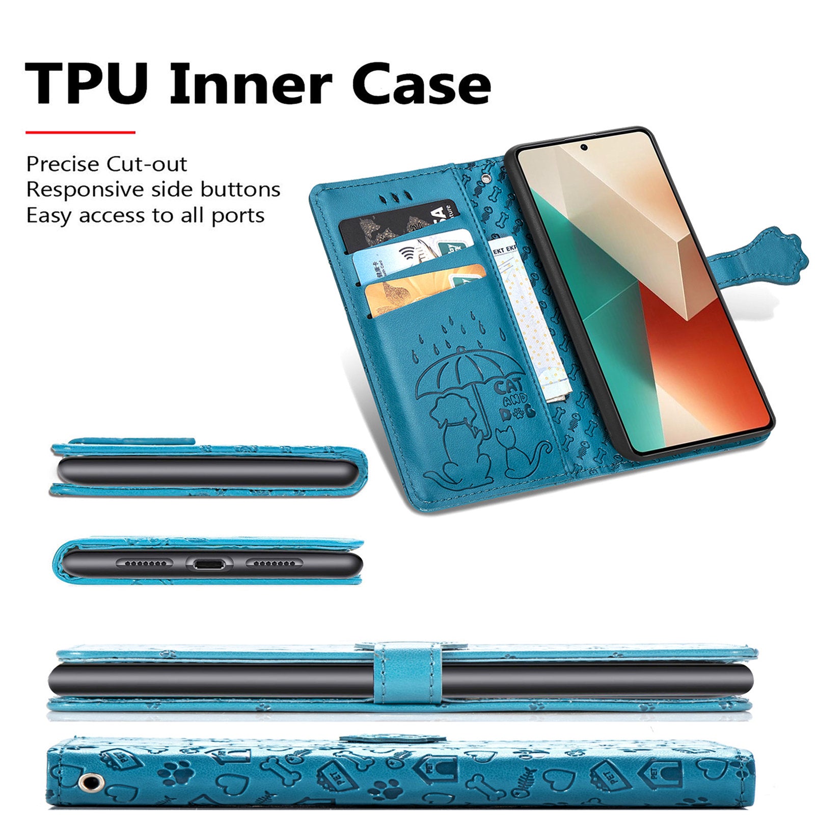 For Xiaomi Redmi Note 13 4G Case Cat and Dog Pattern PU Leather Flip Protective Phone Cover