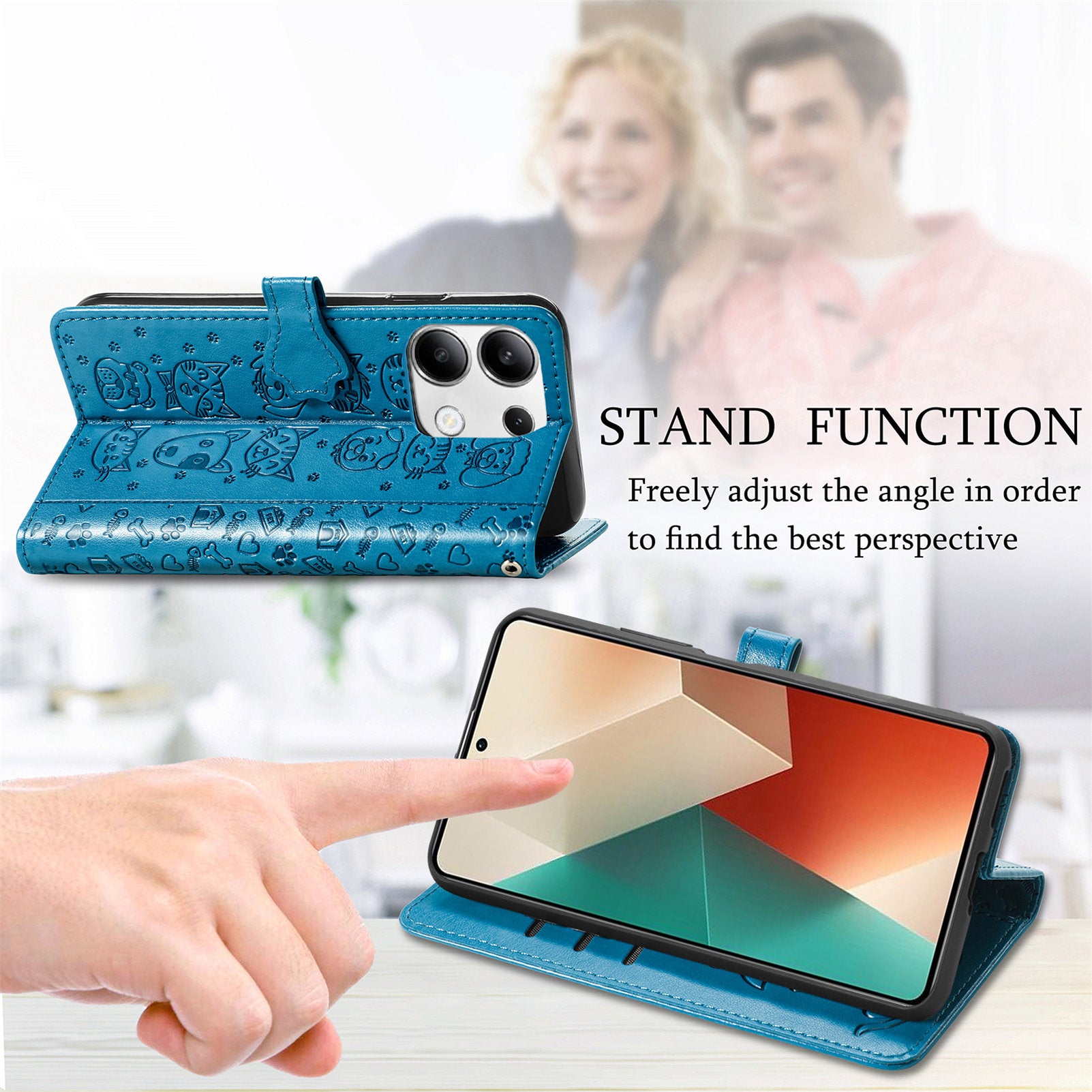 For Xiaomi Redmi Note 13 4G Case Cat and Dog Pattern PU Leather Flip Protective Phone Cover