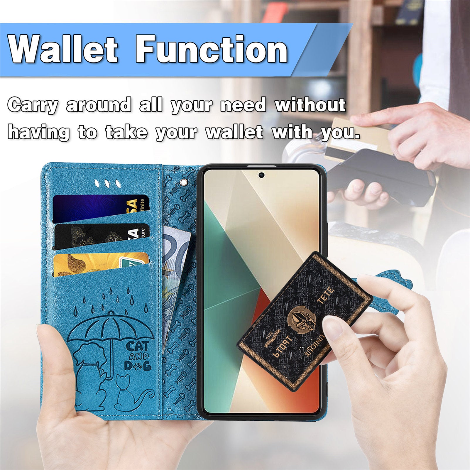 For Xiaomi Redmi Note 13 4G Case Cat and Dog Pattern PU Leather Flip Protective Phone Cover