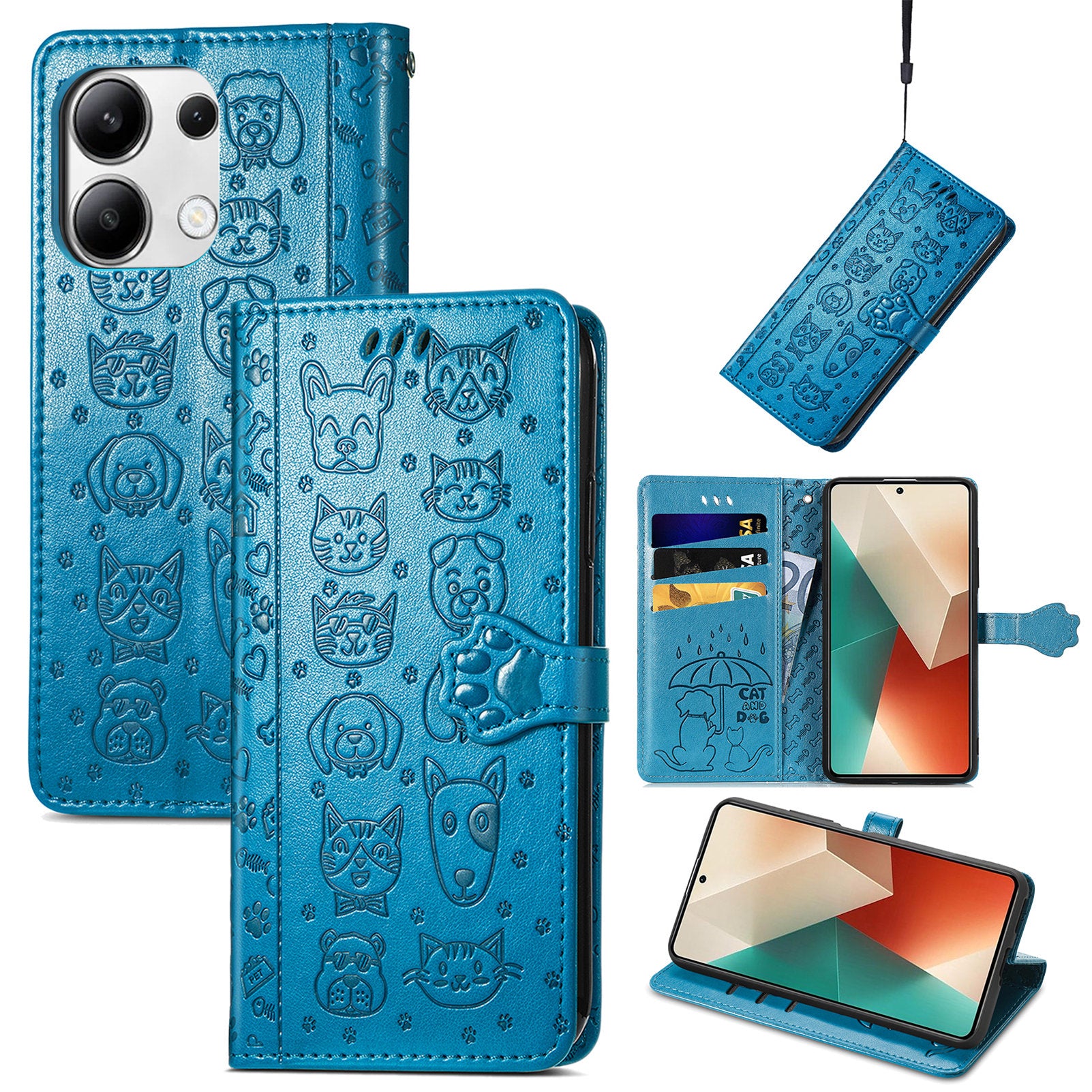 For Xiaomi Redmi Note 13 4G Case Cat and Dog Pattern PU Leather Flip Protective Phone Cover