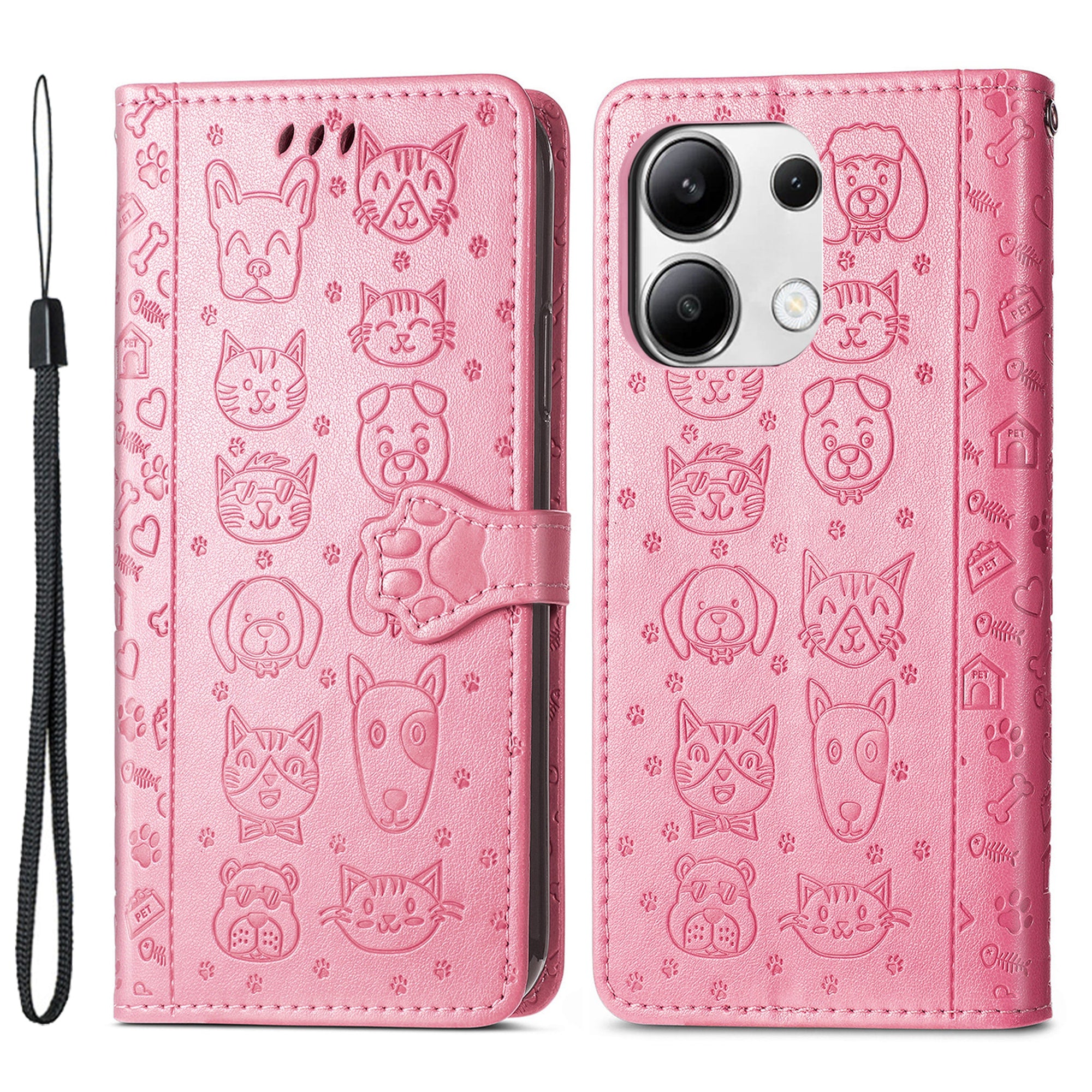 For Xiaomi Redmi Note 13 4G Case Cat and Dog Pattern PU Leather Flip Protective Phone Cover