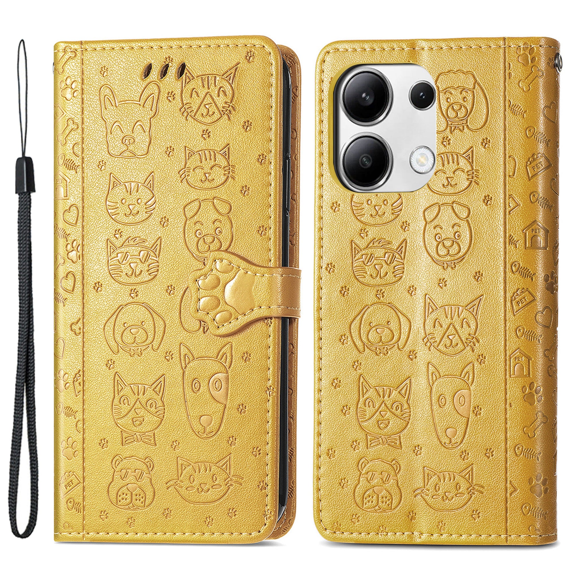 For Xiaomi Redmi Note 13 4G Case Cat and Dog Pattern PU Leather Flip Protective Phone Cover