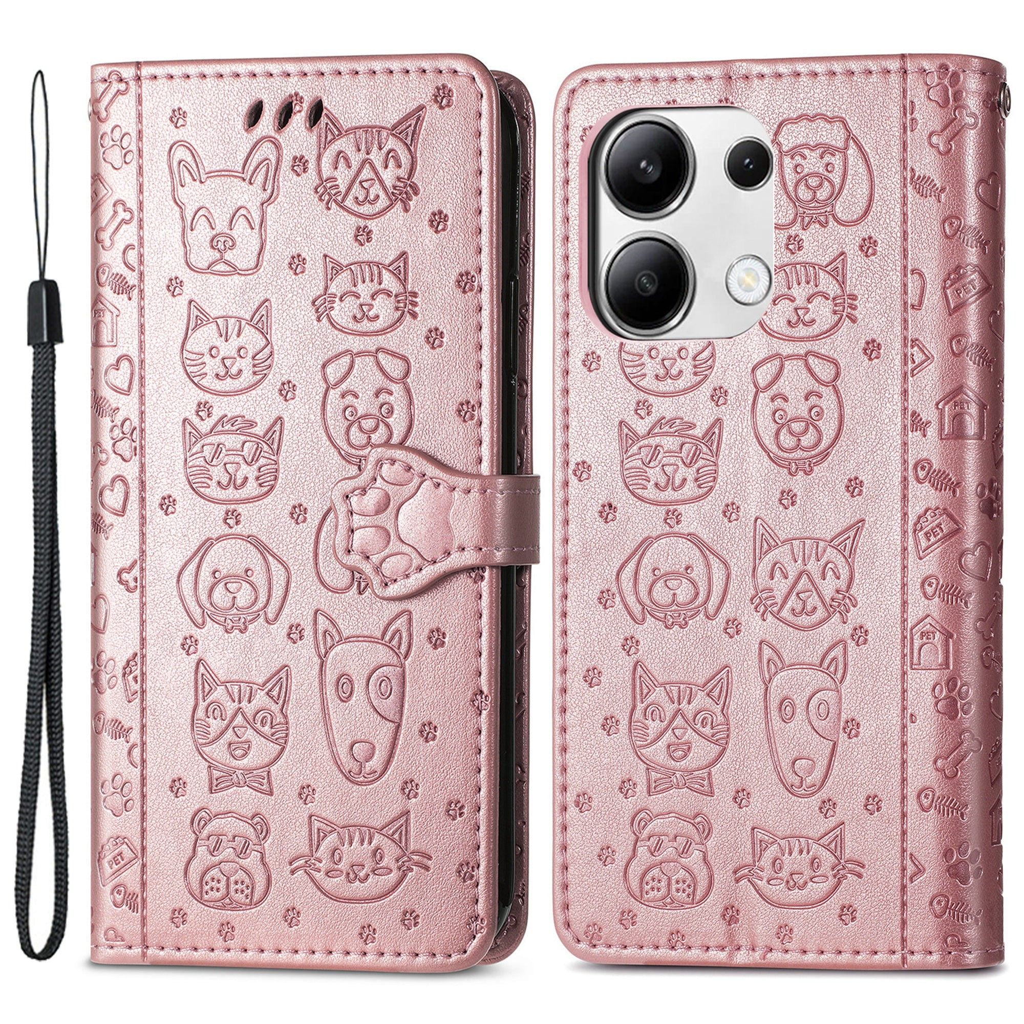 For Xiaomi Redmi Note 13 4G Case Cat and Dog Pattern PU Leather Flip Protective Phone Cover