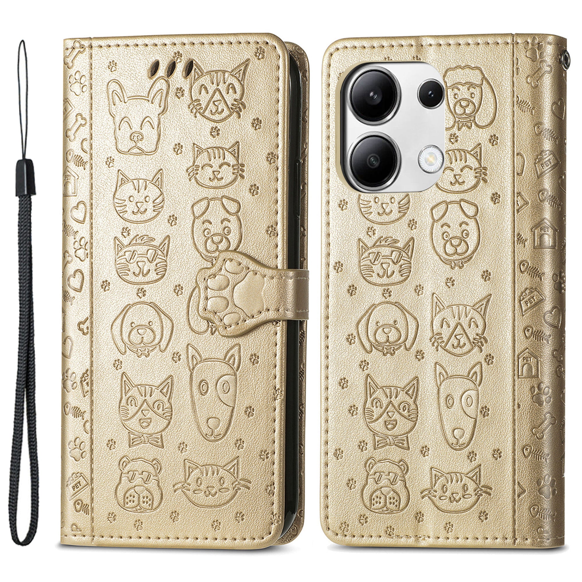 For Xiaomi Redmi Note 13 4G Case Cat and Dog Pattern PU Leather Flip Protective Phone Cover