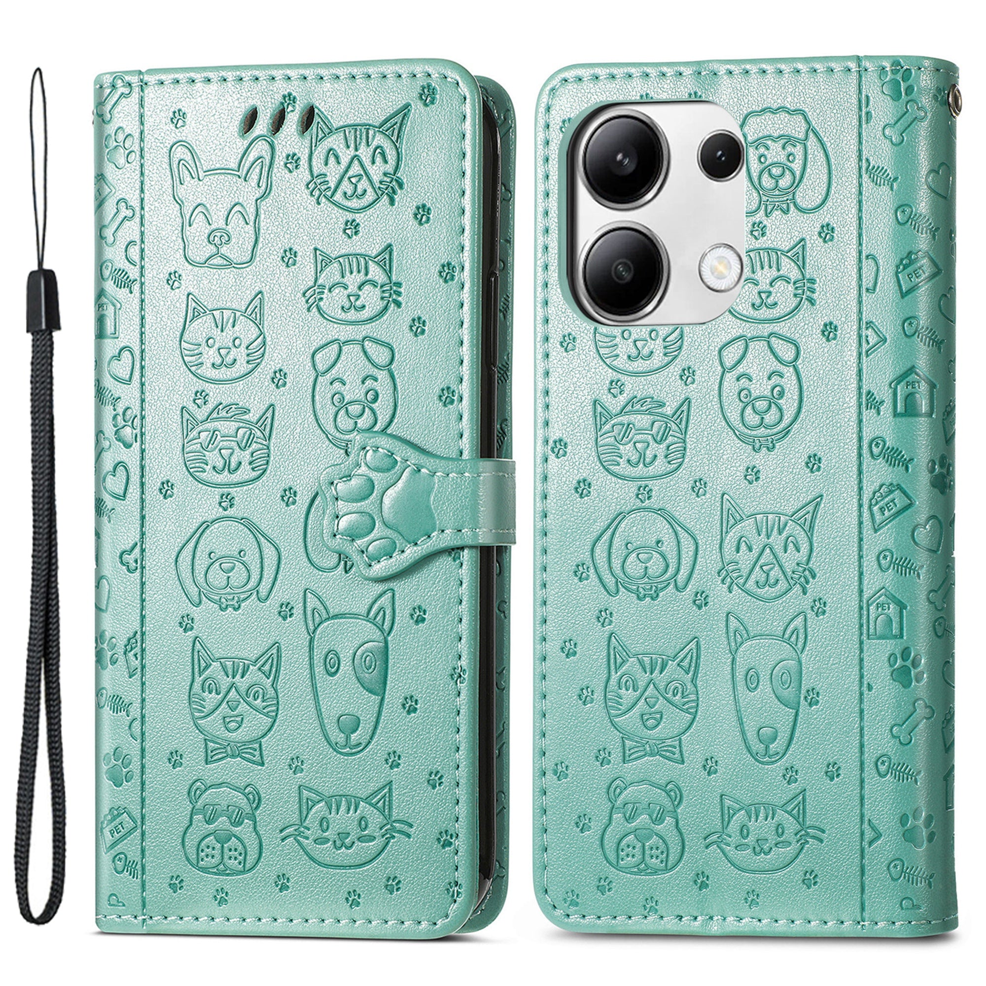 For Xiaomi Redmi Note 13 4G Case Cat and Dog Pattern PU Leather Flip Protective Phone Cover