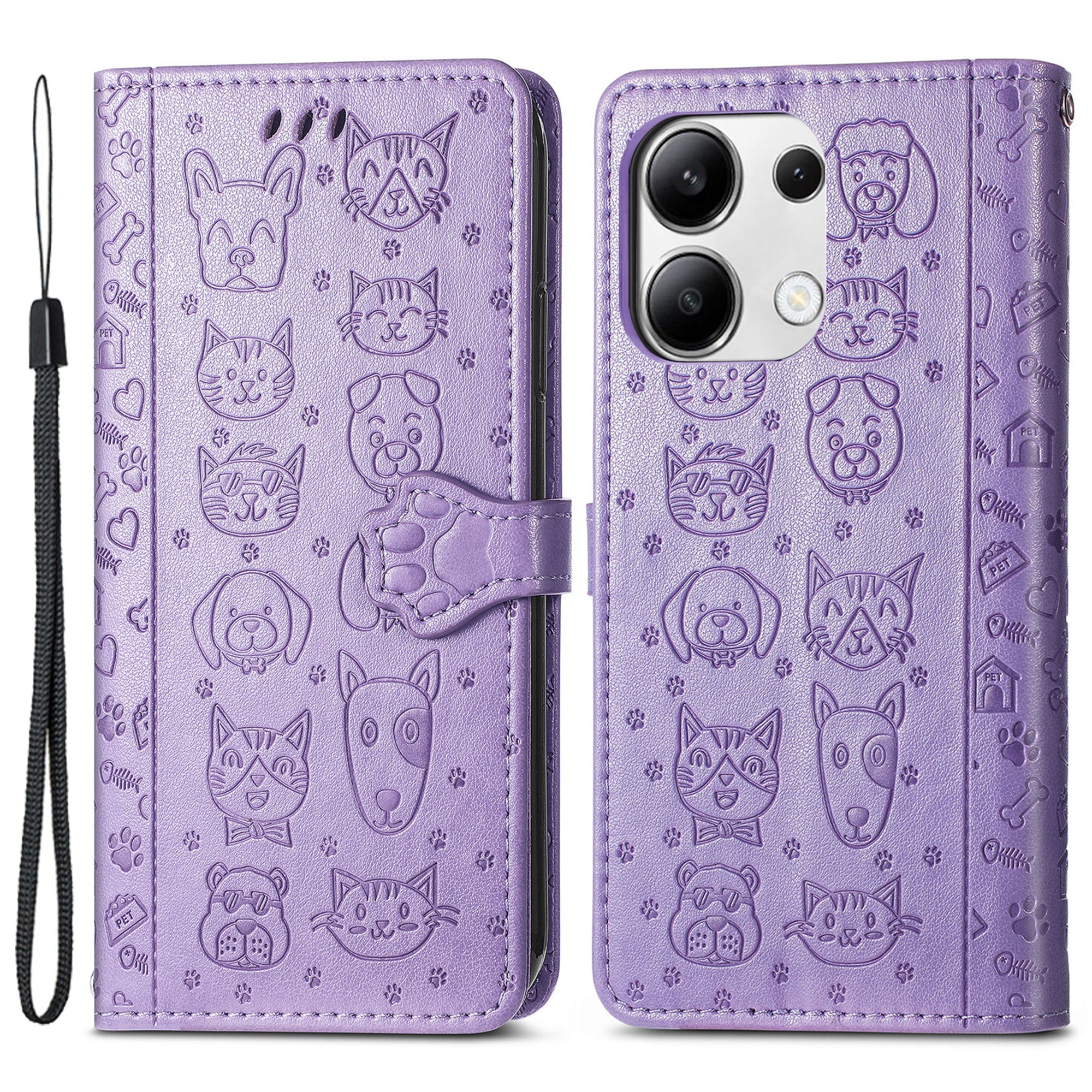 For Xiaomi Redmi Note 13 4G Case Cat and Dog Pattern PU Leather Flip Protective Phone Cover
