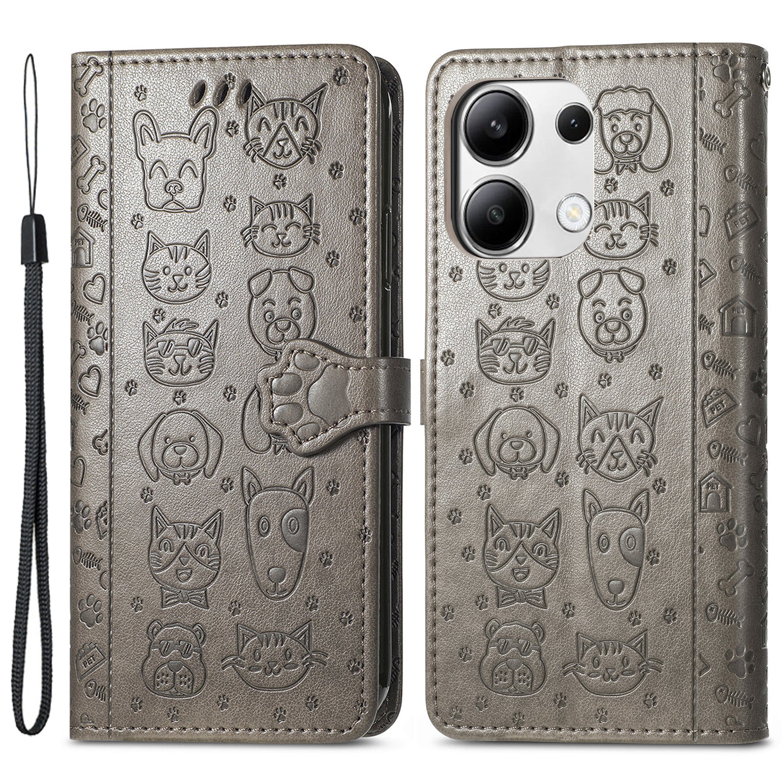 For Xiaomi Redmi Note 13 4G Case Cat and Dog Pattern PU Leather Flip Protective Phone Cover
