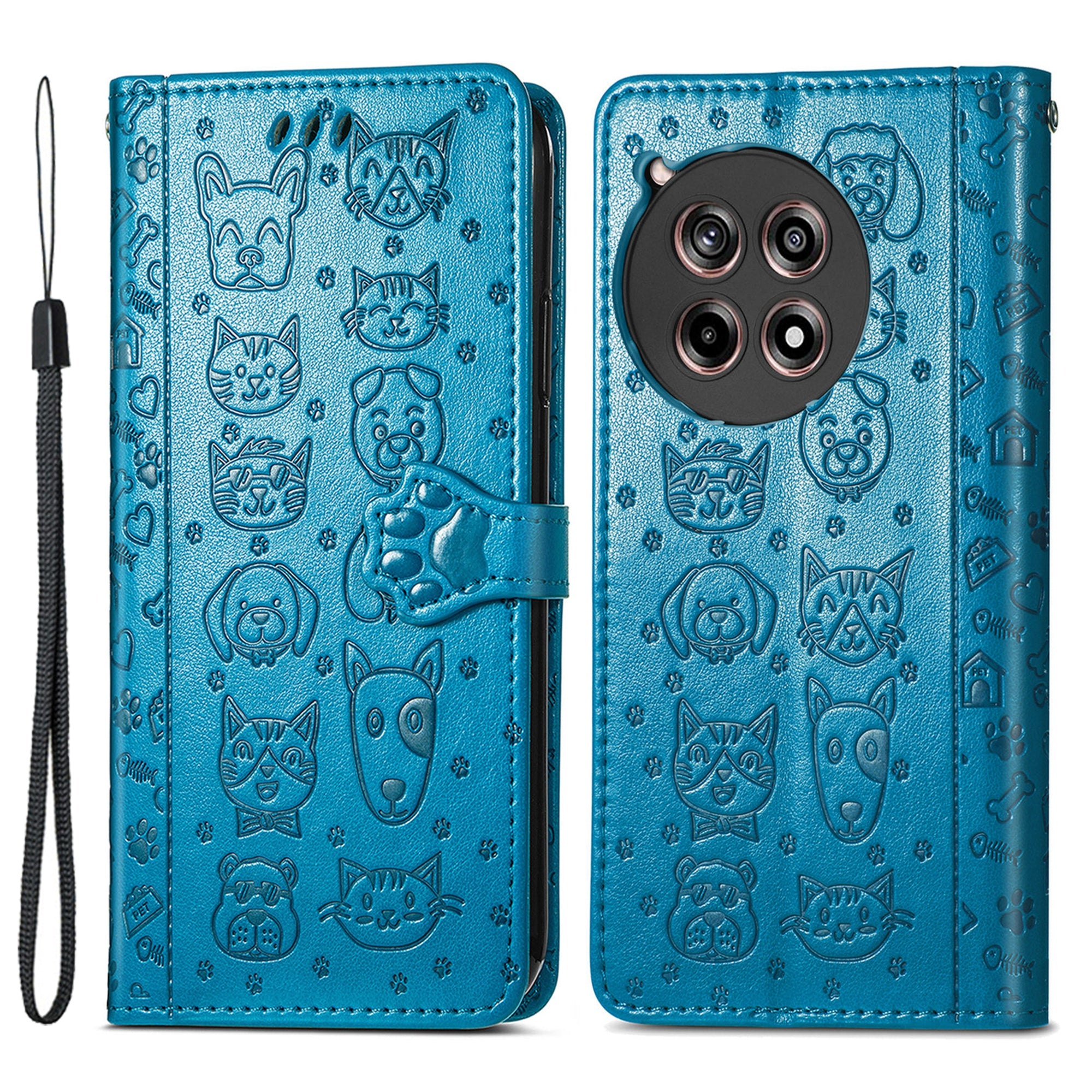 For OnePlus Ace 3 5G / 12R 5G Case PU Leather Cat Dog Pattern Magnetic Flip Phone Cover