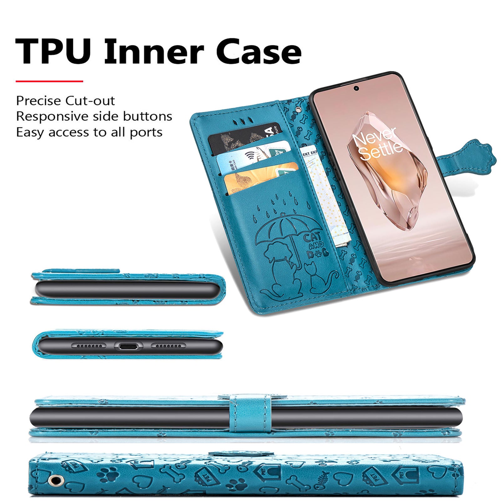 For OnePlus Ace 3 5G / 12R 5G Case PU Leather Cat Dog Pattern Magnetic Flip Phone Cover