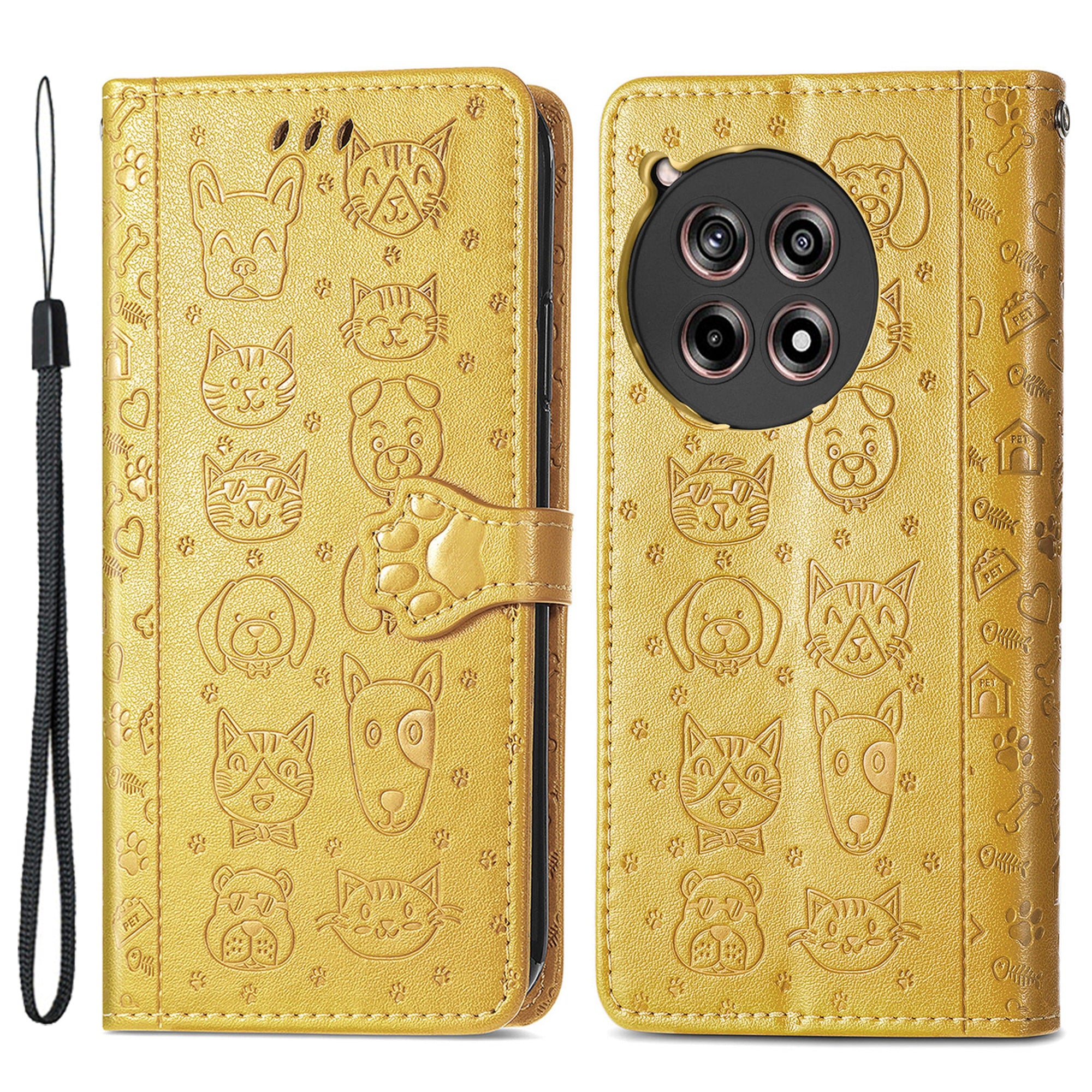 For OnePlus Ace 3 5G / 12R 5G Case PU Leather Cat Dog Pattern Magnetic Flip Phone Cover
