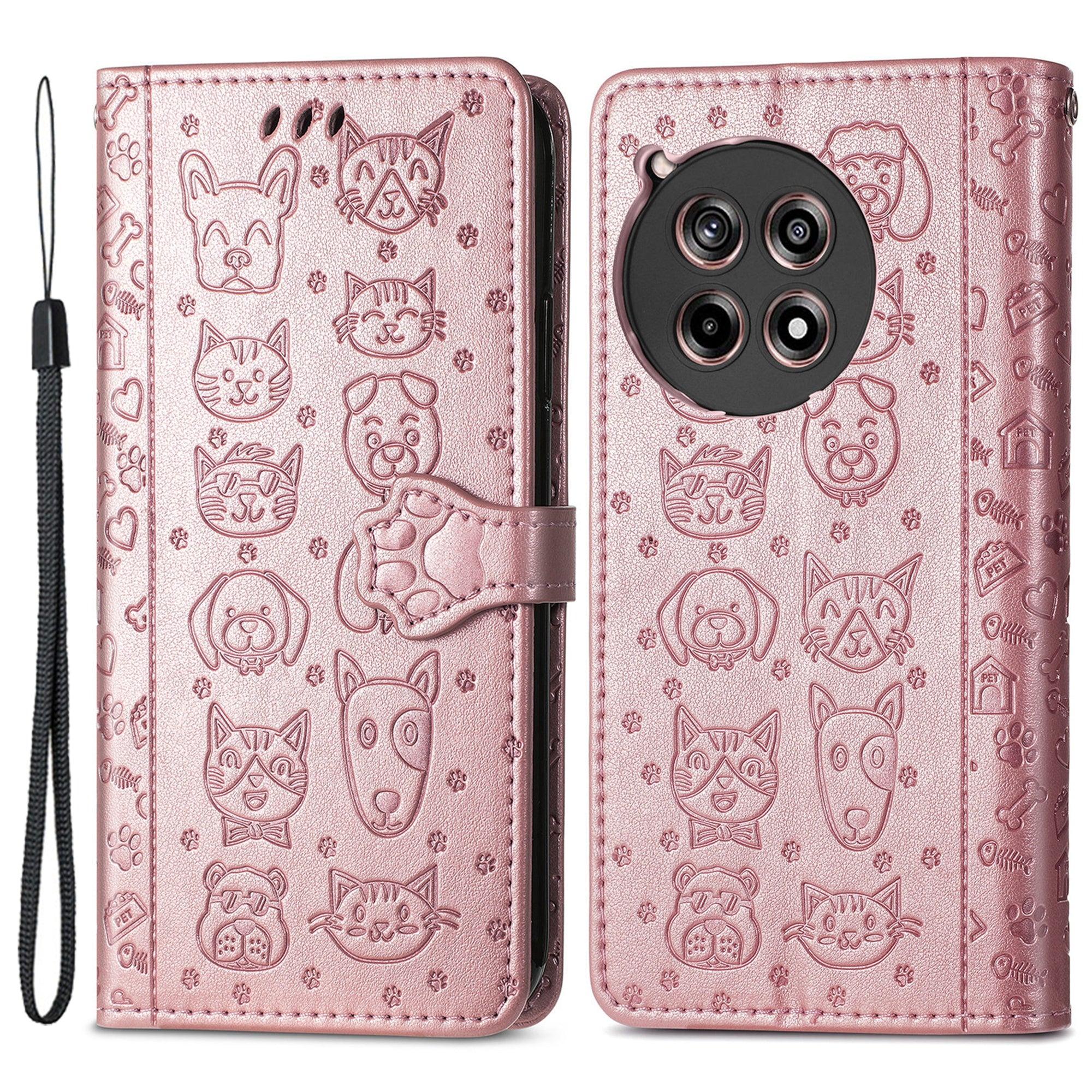For OnePlus Ace 3 5G / 12R 5G Case PU Leather Cat Dog Pattern Magnetic Flip Phone Cover