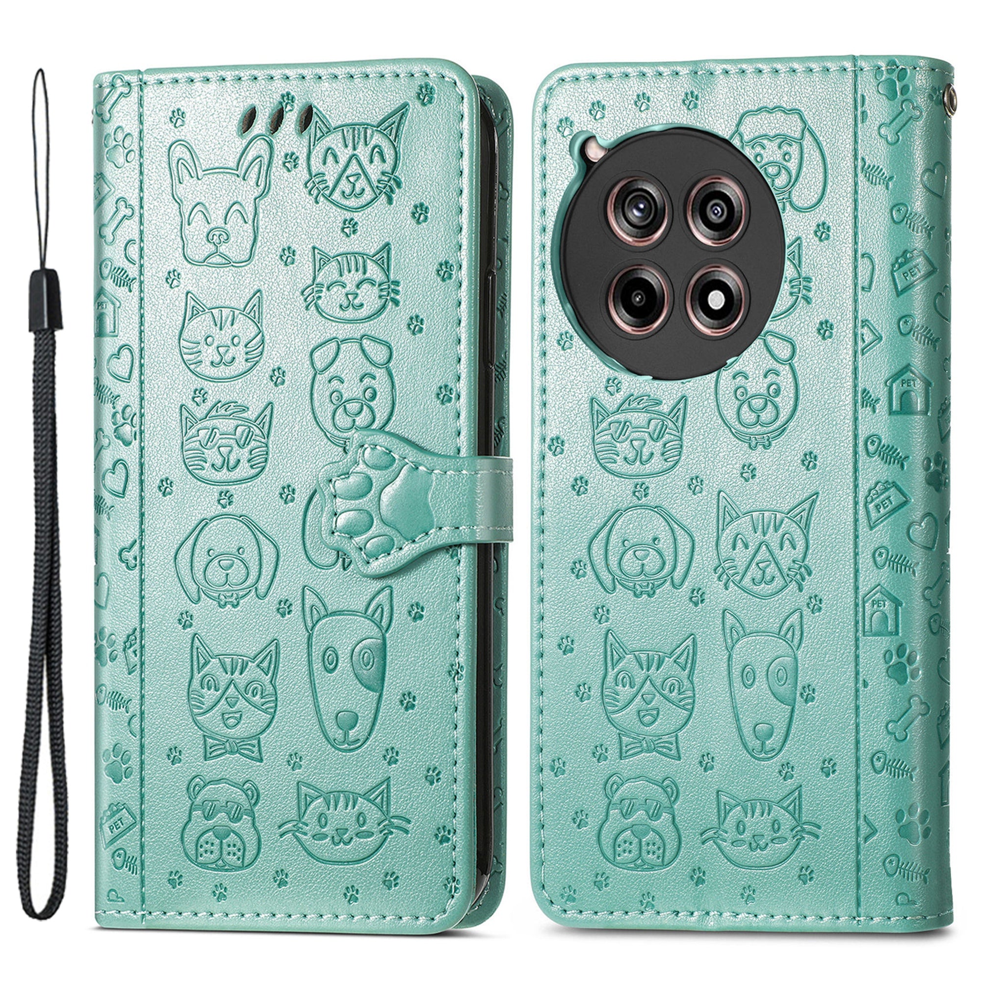 For OnePlus Ace 3 5G / 12R 5G Case PU Leather Cat Dog Pattern Magnetic Flip Phone Cover