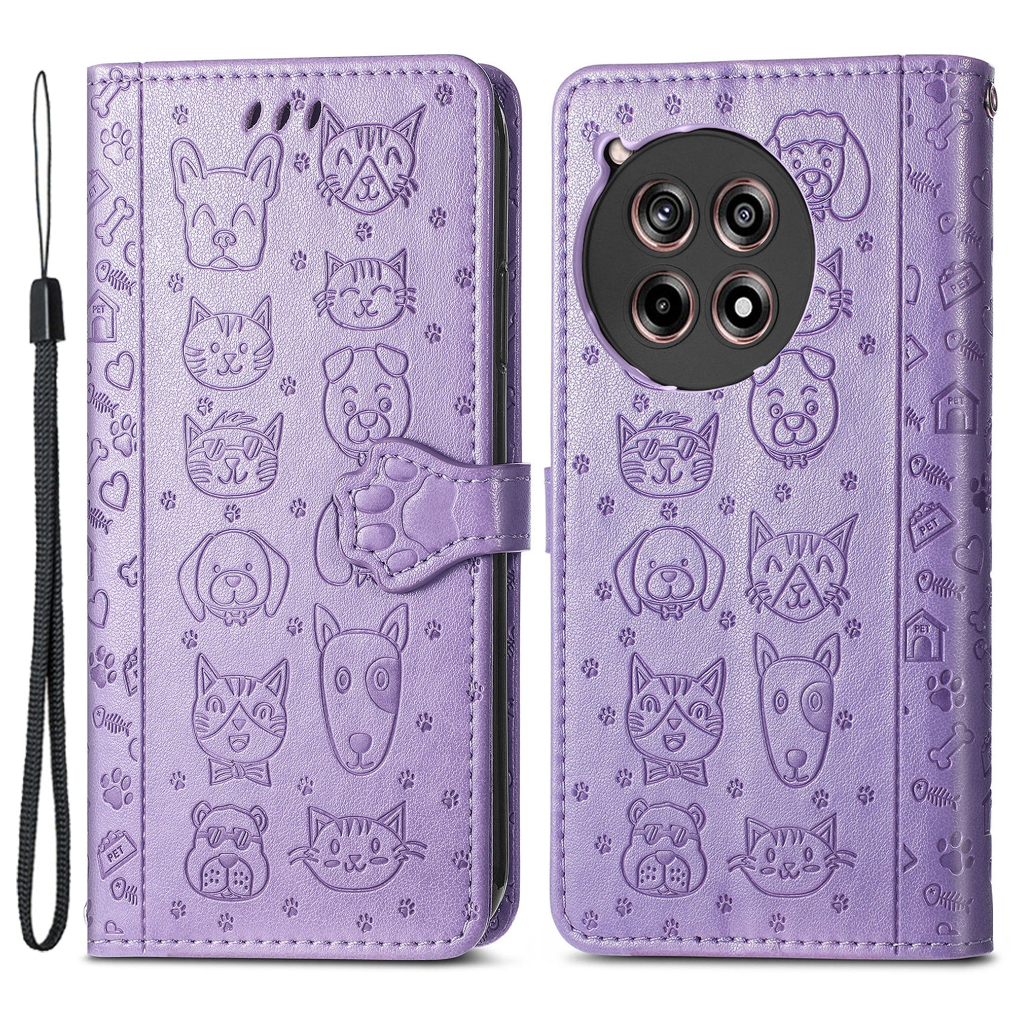 For OnePlus Ace 3 5G / 12R 5G Case PU Leather Cat Dog Pattern Magnetic Flip Phone Cover