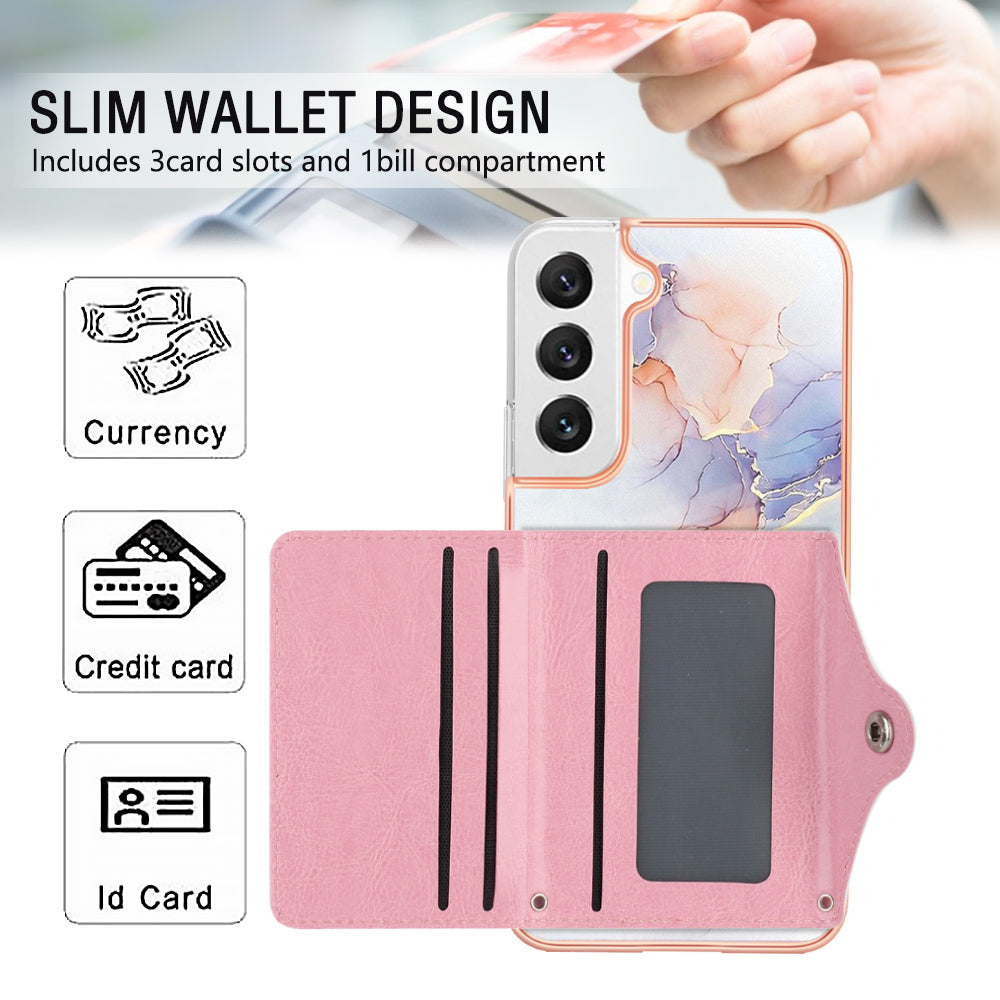 YB Leather Coating Series-9 for Samsung Galaxy S23 IMD Case Kickstand PU+TPU Phone Cover with Card Slot