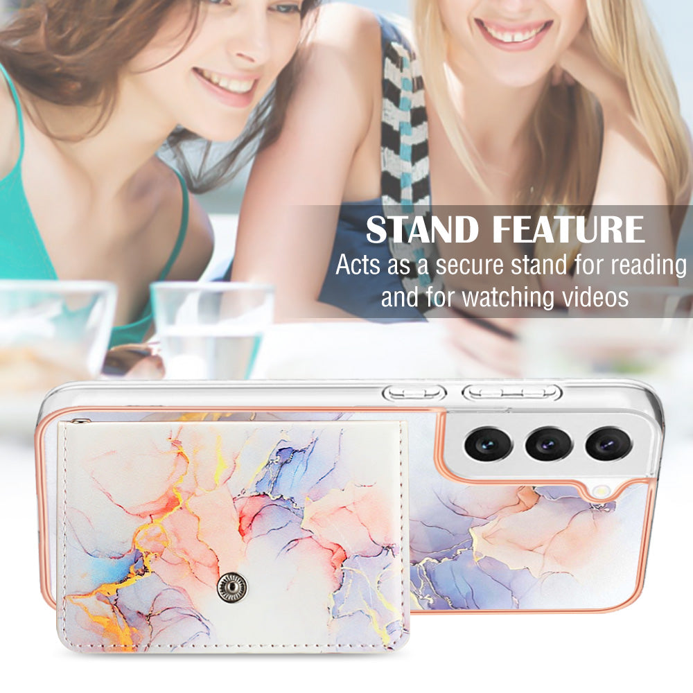 YB Leather Coating Series-9 for Samsung Galaxy S23 IMD Case Kickstand PU+TPU Phone Cover with Card Slot