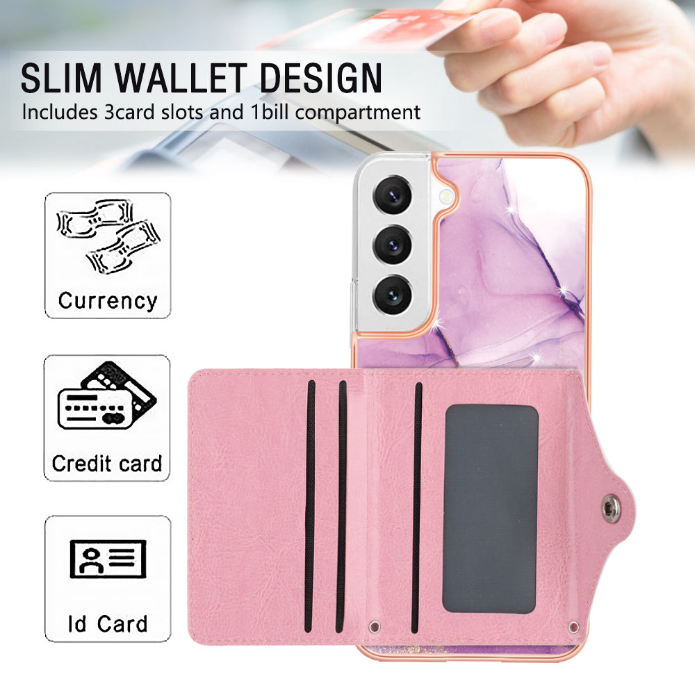 YB Leather Coating Series-9 for Samsung Galaxy S23+ Kickstand Case PU+TPU IMD Phone Cover with Card Slot