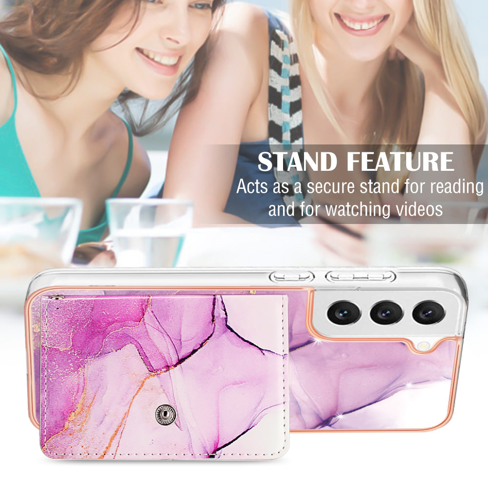 YB Leather Coating Series-9 for Samsung Galaxy S23+ Kickstand Case PU+TPU IMD Phone Cover with Card Slot