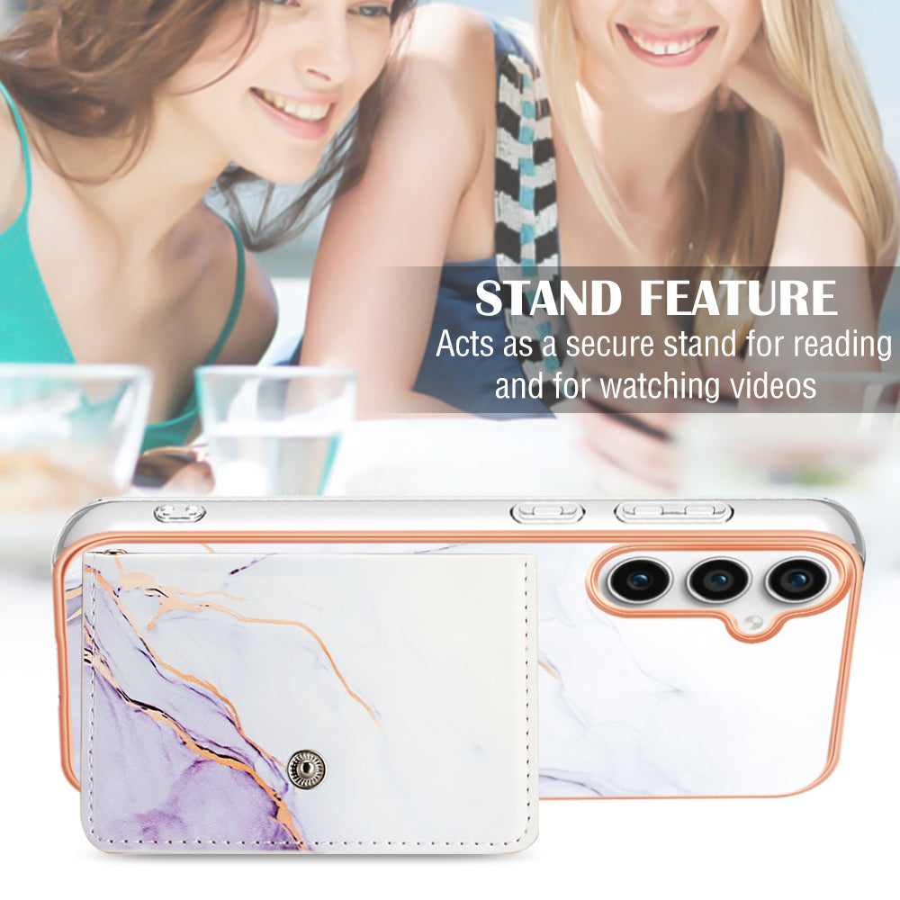YB Leather Coating Series-9 for Samsung Galaxy S23 FE Card Slot Case PU+TPU IMD Kickstand Phone Cover