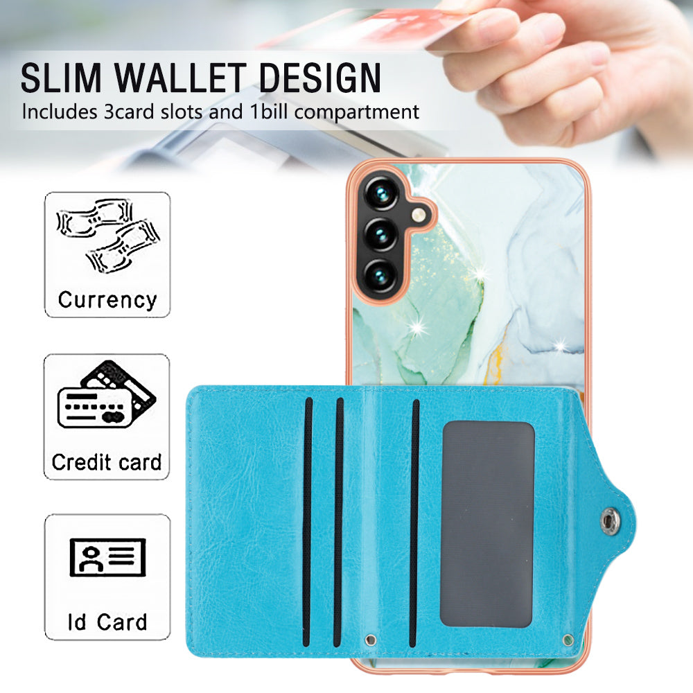 YB Leather Coating Series-9 for Samsung Galaxy A35 5G Case IMD Pattern Leather+TPU Phone Cover with Card Bag
