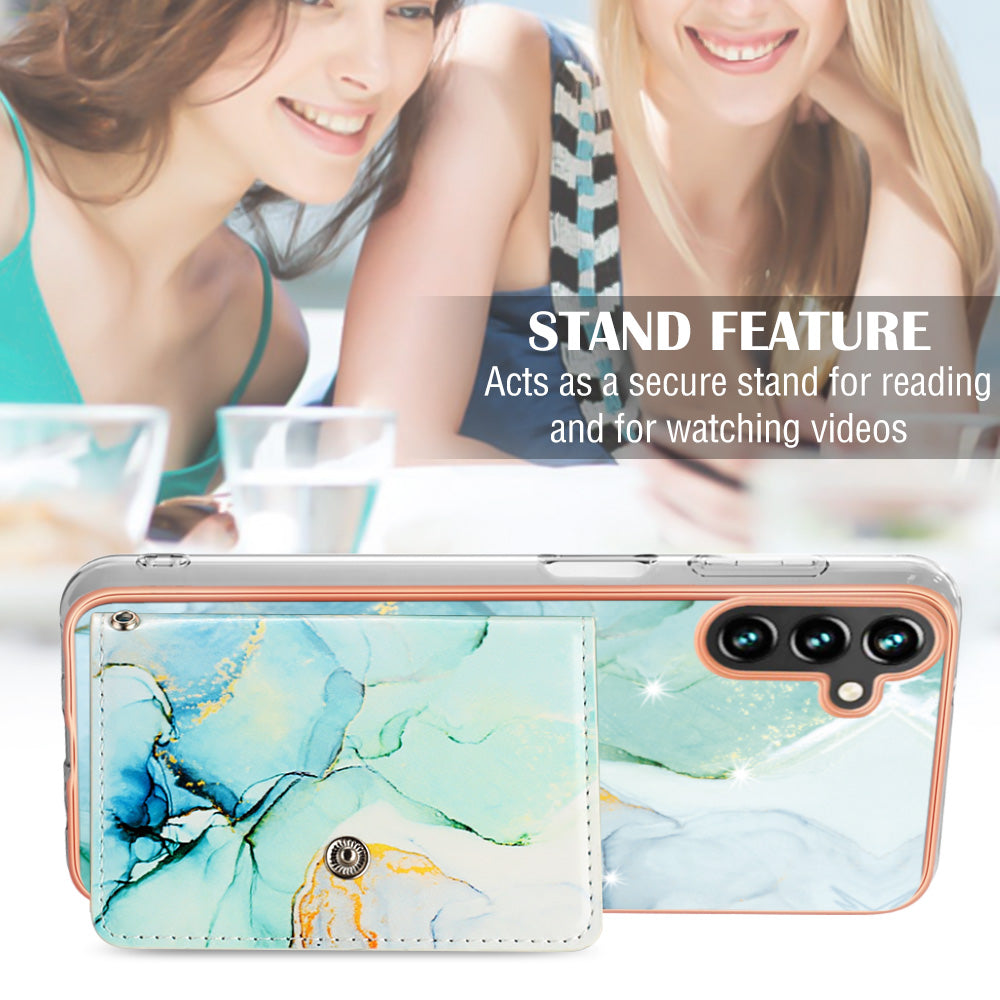 YB Leather Coating Series-9 for Samsung Galaxy A35 5G Case IMD Pattern Leather+TPU Phone Cover with Card Bag